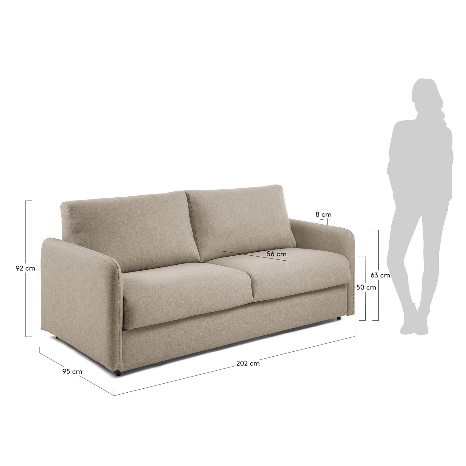 Entdecken Sie das stilvolle Kymoon 2-Sitzer Bettsofa in Chrono Beige von Kave Home. Komfortabel, funktional und ideal für jedes Zuhause!