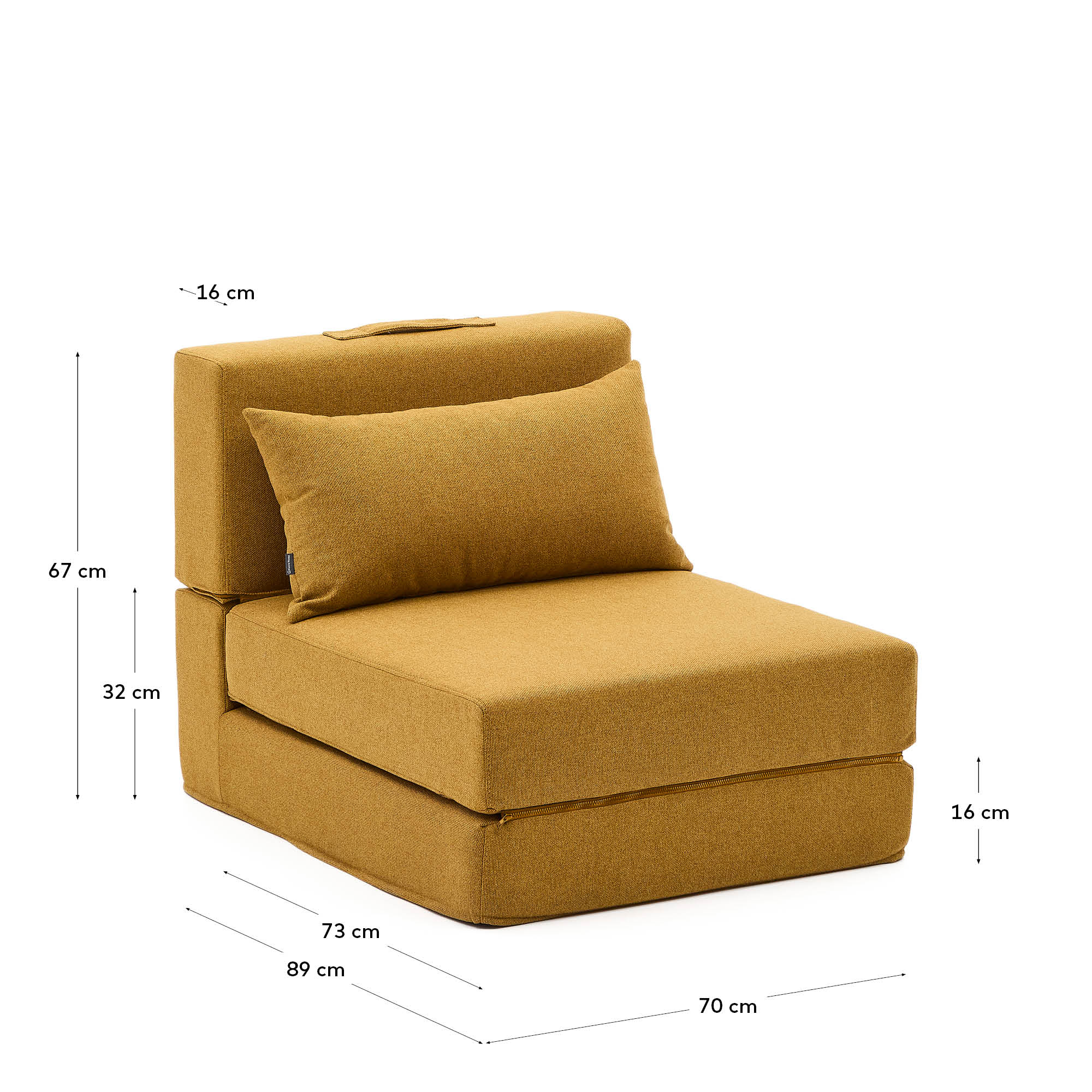 Entdecken Sie den stilvollen Pouf Schlafsofa Arty in Senf (70x89/200 cm) von Kave Home – ideal für flexible Wohnlösungen und elegantes Design!