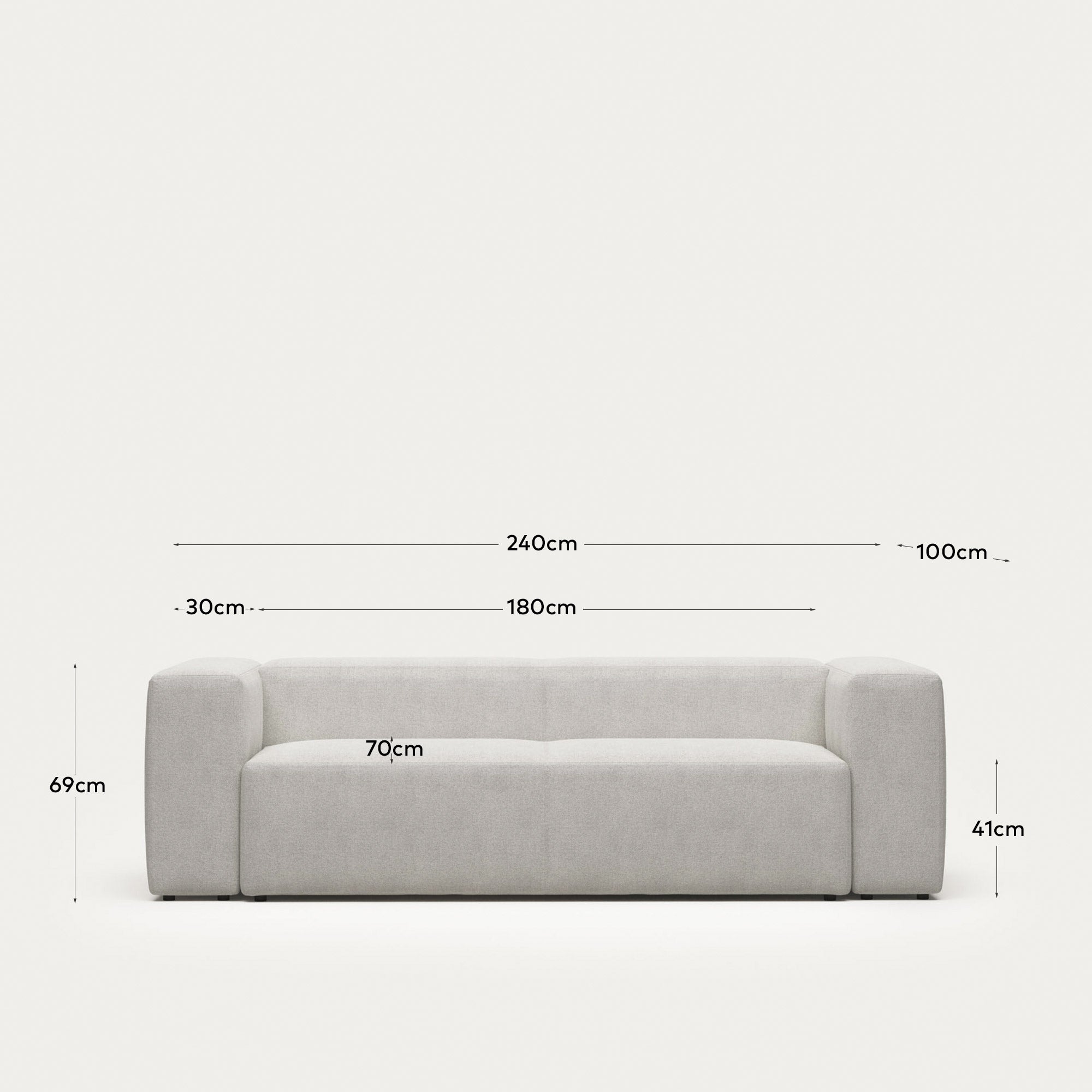 3-Sitzer-Sofa Blok, schwer entflammbar mit weissem Lammfellimitat, 240 cm, FSC Mix Credit in Weiss präsentiert im Onlineshop von KAQTU Design AG. 3er Sofa ist von Kave Home