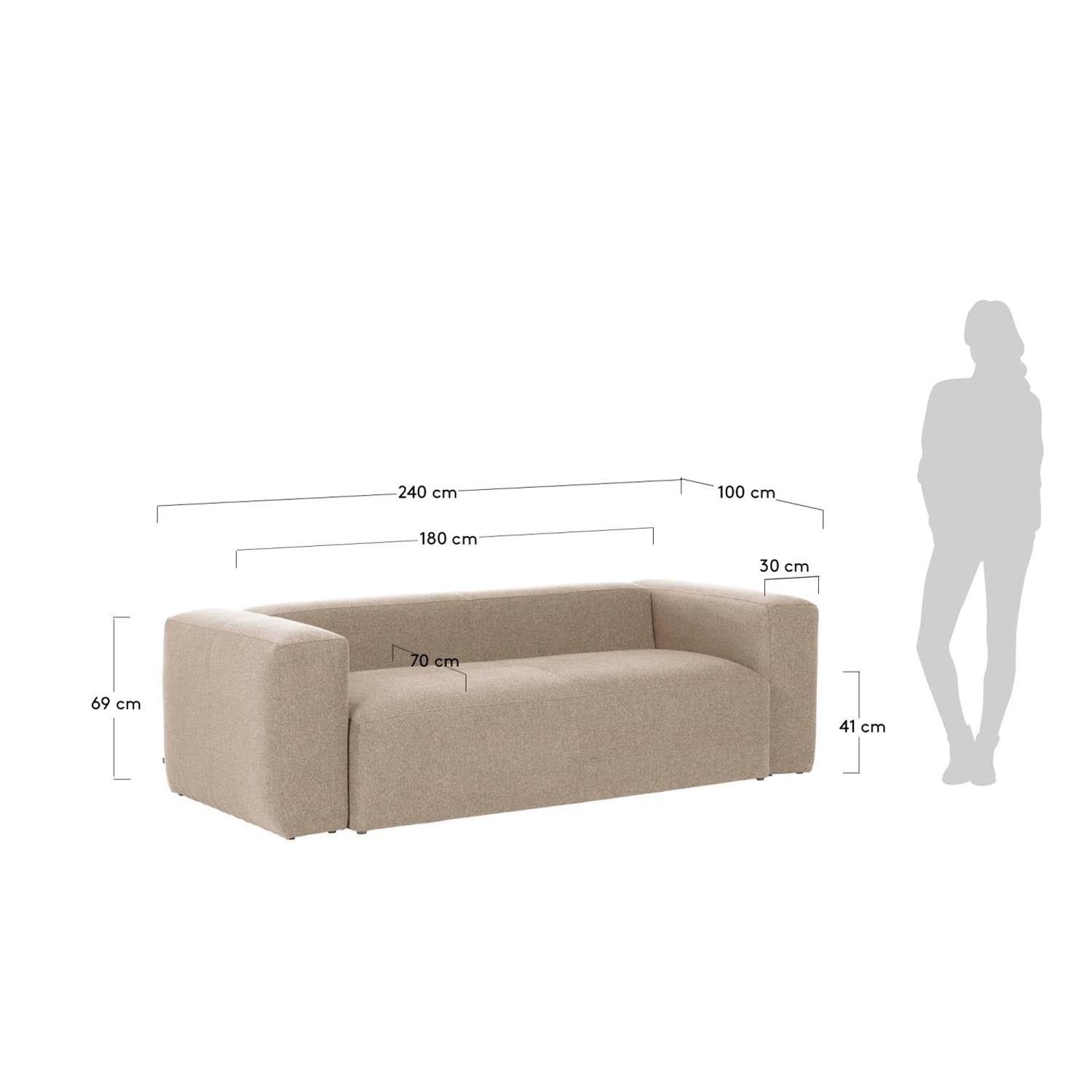 Beige Blok 3-Sitzer Sofa (240 cm) – modernes Design, großzügige Sitzfläche und pflegeleichte Polsterung für stilvolle Entspannung.