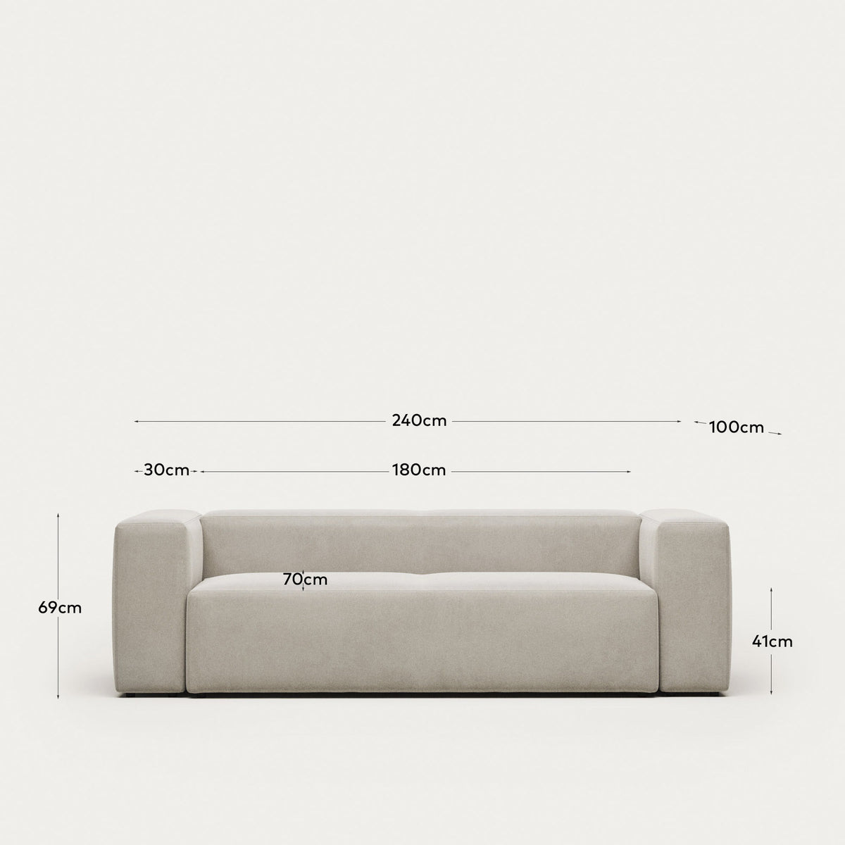 3-Sitzer-Sofa Blok, schwer entflammbar mit weisser Chenille, 240 cm in Weiss präsentiert im Onlineshop von KAQTU Design AG. 3er Sofa ist von Kave Home