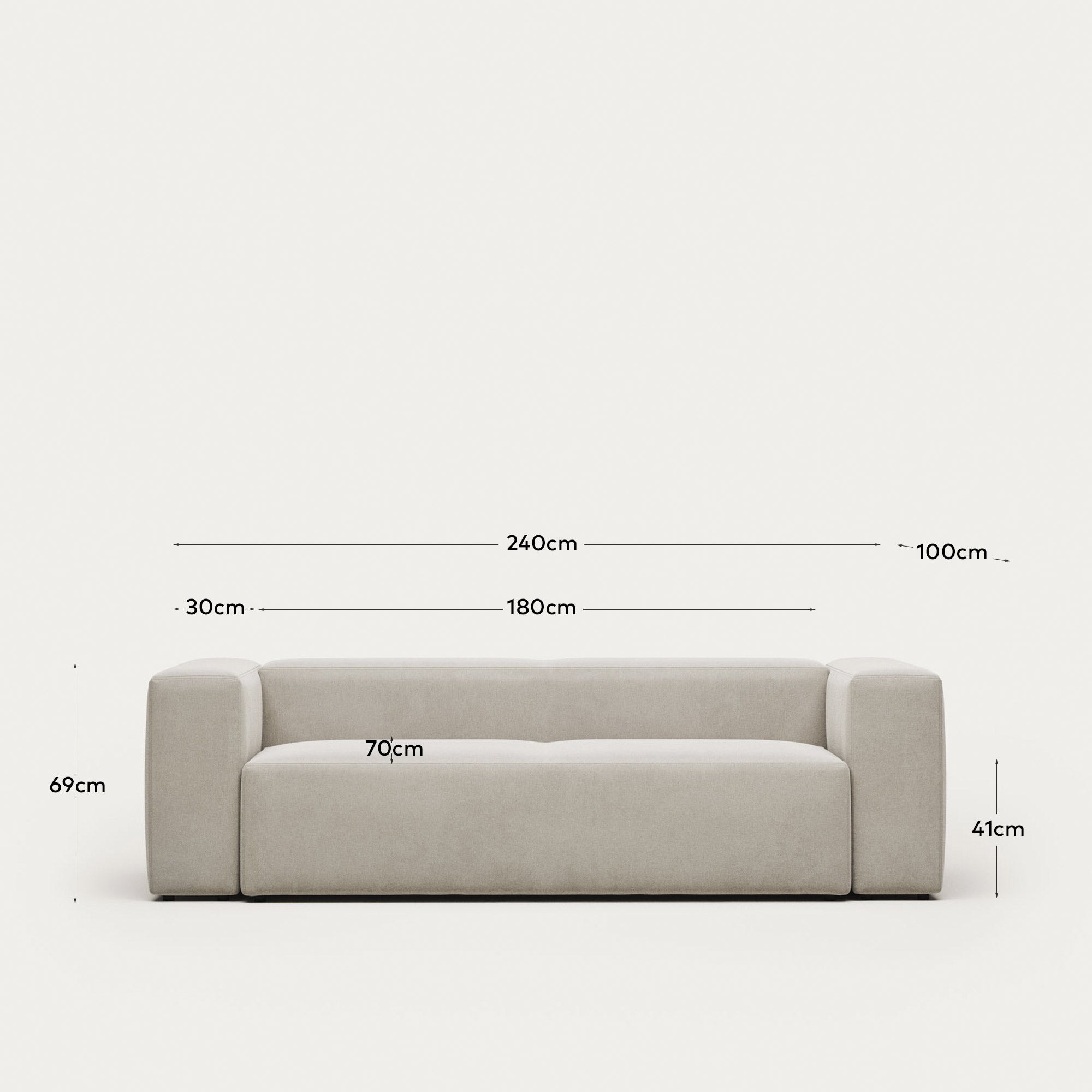 3-Sitzer-Sofa Blok, schwer entflammbar mit weisser Chenille, 240 cm in Weiss präsentiert im Onlineshop von KAQTU Design AG. 3er Sofa ist von Kave Home