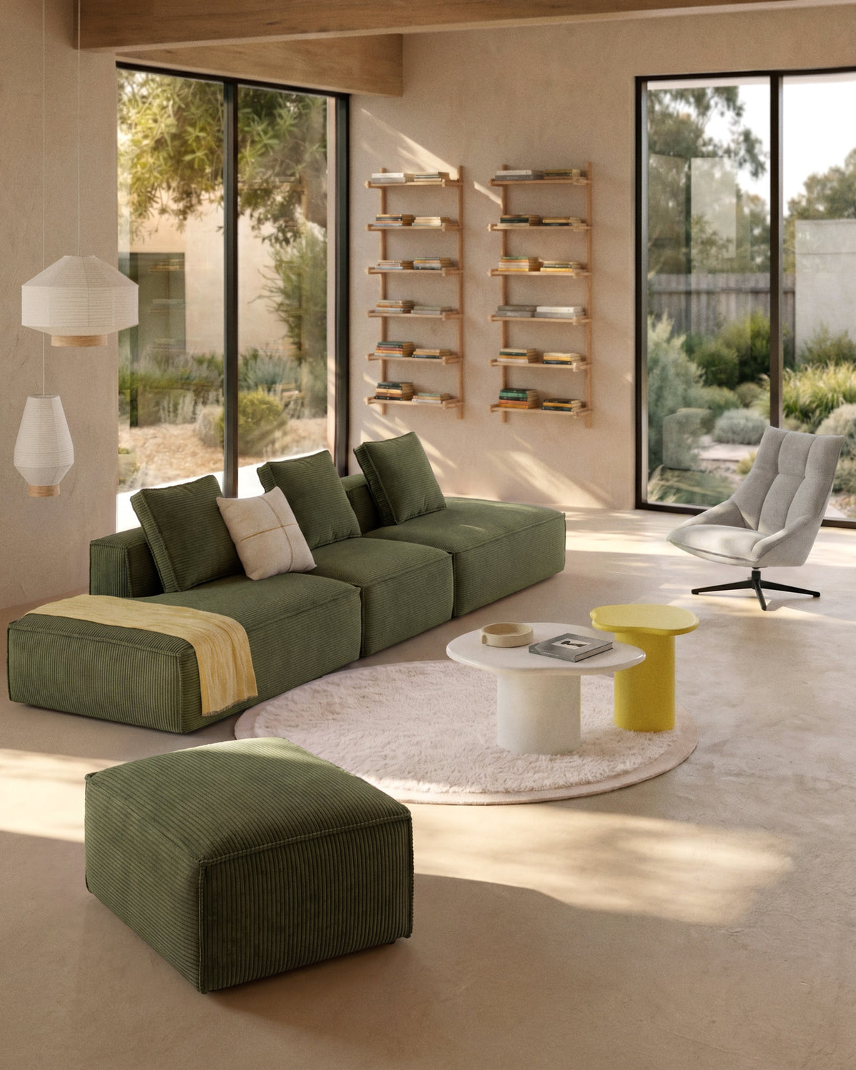 4-Sitzer-Sofa Blok in grobem grünem Cord, 380 cm, FSC Mix Credit in Grün präsentiert im Onlineshop von KAQTU Design AG. 4er Sofa ist von Kave Home