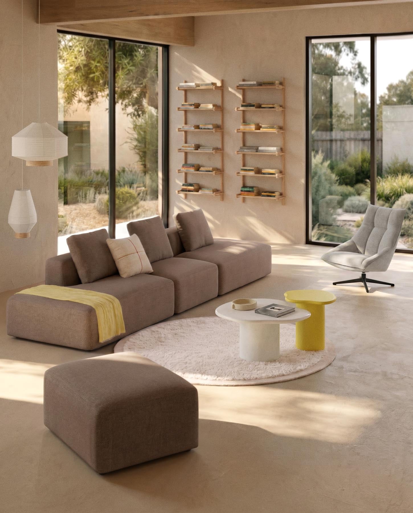 4-Sitzer-Sofa Blok in brauner Chenille, 380 cm, FSC Mix Credit in Taupe präsentiert im Onlineshop von KAQTU Design AG. 4er Sofa ist von Kave Home