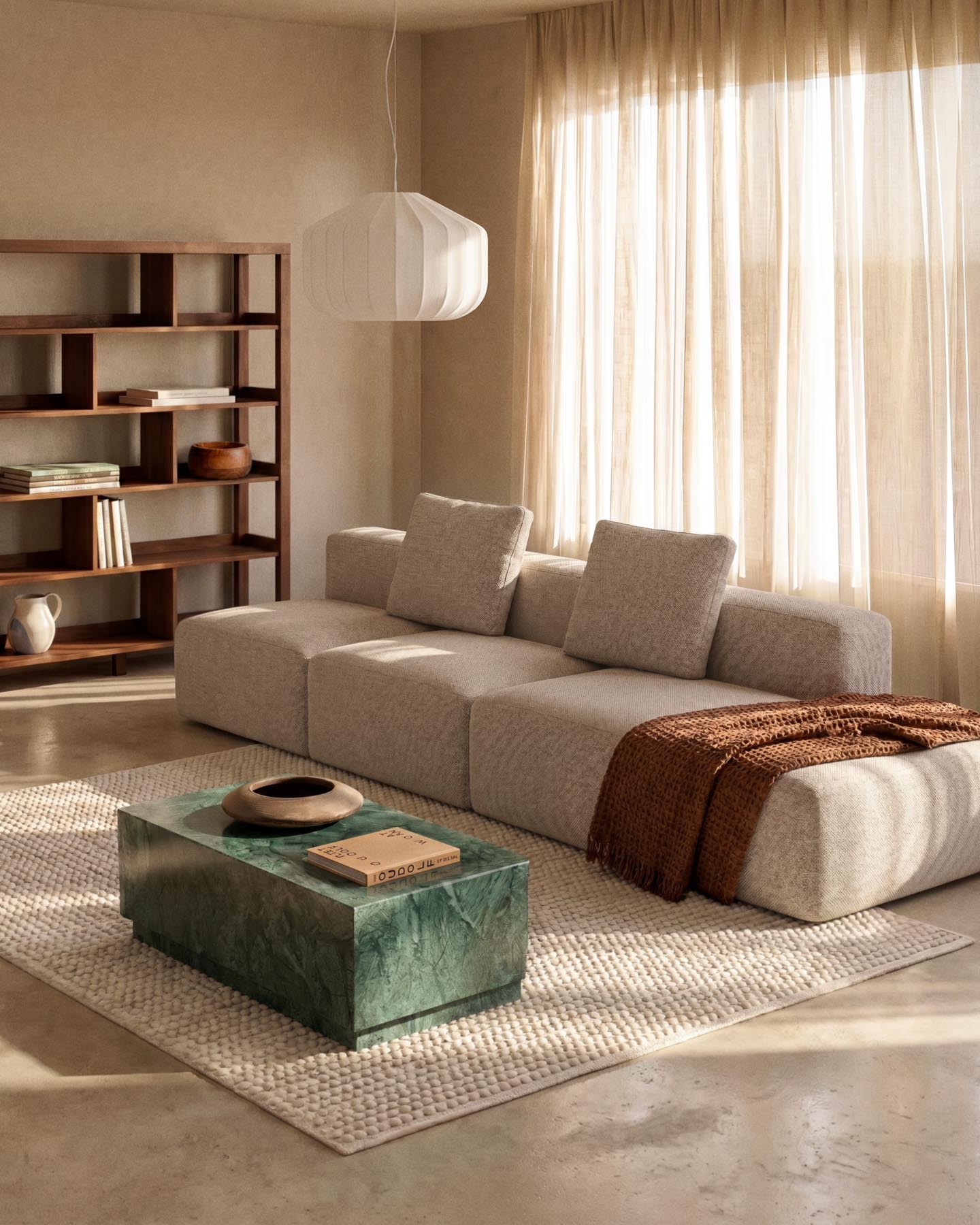 3-Sitzer-Sofa Blok mit Randmodul rechts in beiger Chenille, 325 cm, FSC Mix Credit in Beige präsentiert im Onlineshop von KAQTU Design AG. 3er Sofa ist von Kave Home