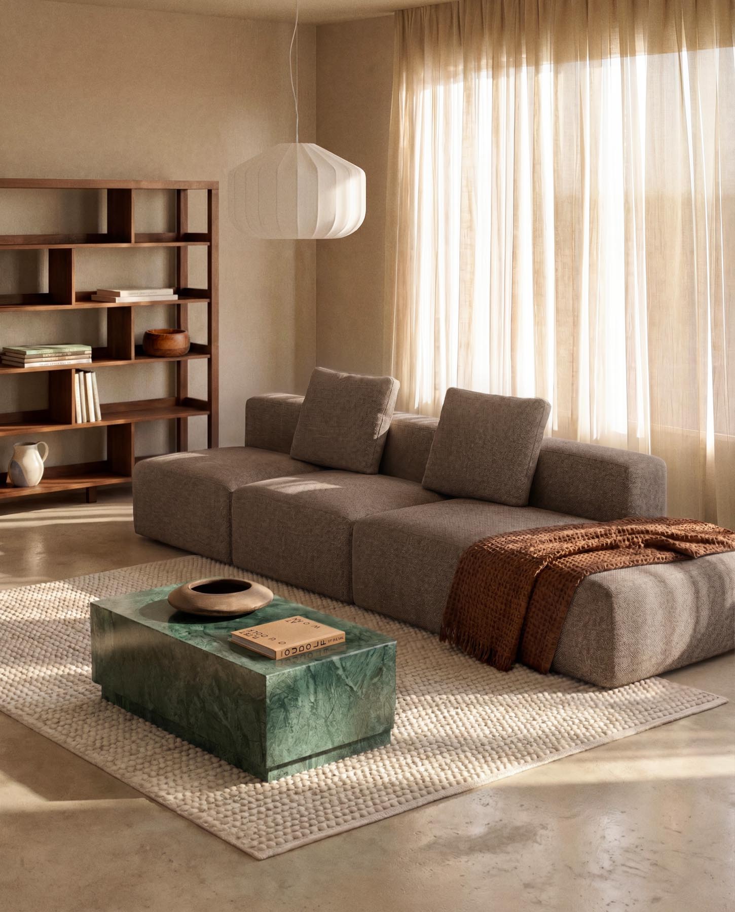 3-Sitzer-Sofa Blok mit Randmodul links in brauner Chenille, 325 cm, FSC Mix Credit in Taupe präsentiert im Onlineshop von KAQTU Design AG. 3er Sofa ist von Kave Home