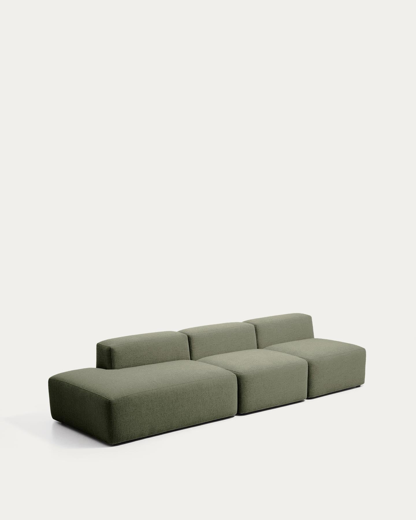 3-Sitzer-Sofa Blok mit Randmodul links in moosgrüner Chenille, 325 cm, FSC Mix Credit in Grün präsentiert im Onlineshop von KAQTU Design AG. 3er Sofa ist von Kave Home