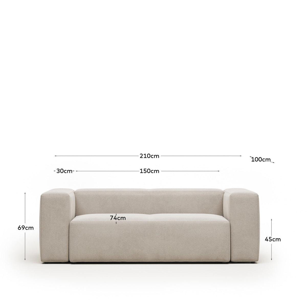 2-Sitzer-Sofa Blok mit beiger Chenille 210 cm FSC Mix Credit in Beige präsentiert im Onlineshop von KAQTU Design AG. 2er Sofa ist von Kave Home