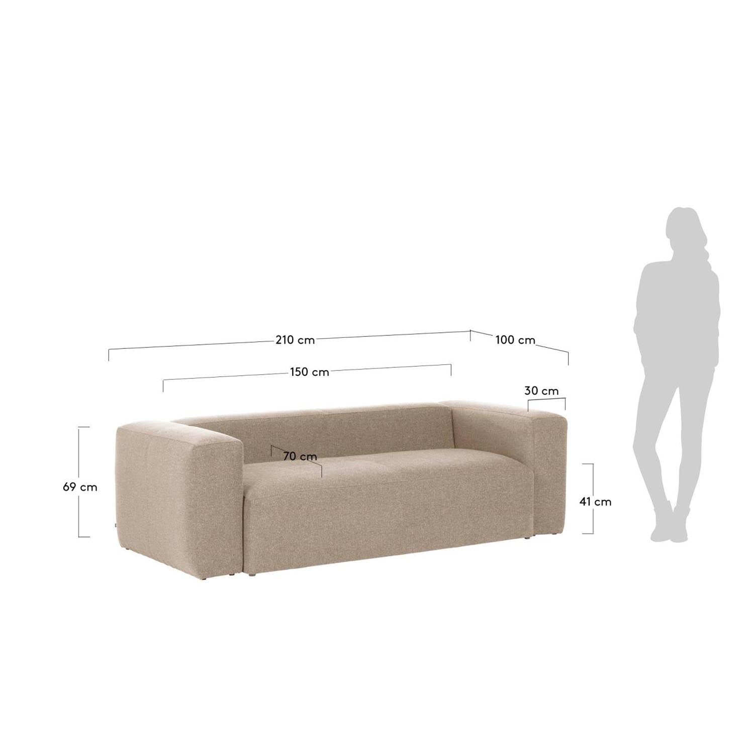 Beige Chenille Blok 2-Sitzer Sofa von Kave Home, 210 cm, vereint modernen Stil und hohen Komfort für entspannte Stunden zu zweit.