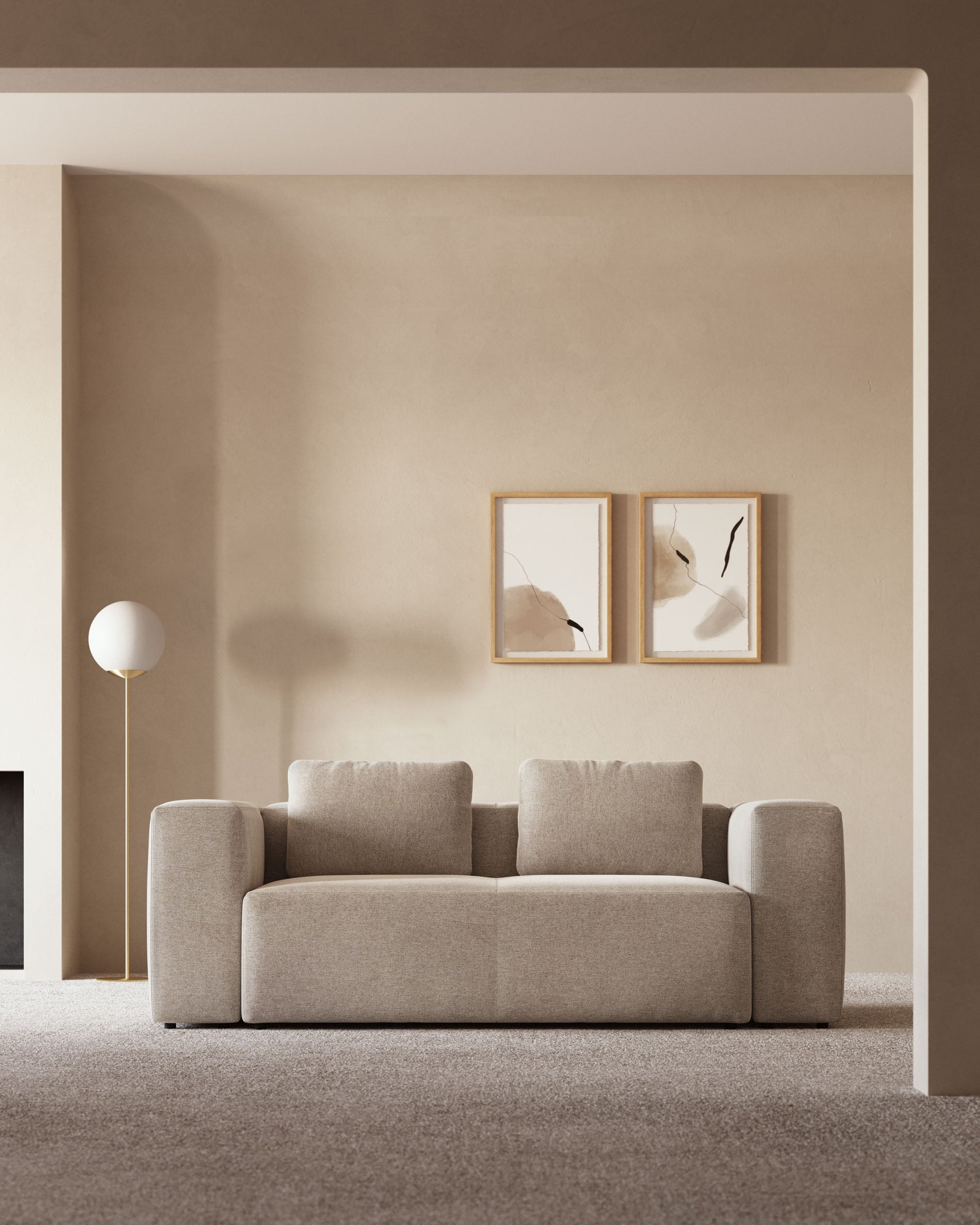 2-Sitzer-Sofa Blok, schwer entflammbar mit beiger Chenille, 210 cm in Beige präsentiert im Onlineshop von KAQTU Design AG. 2er Sofa ist von Kave Home