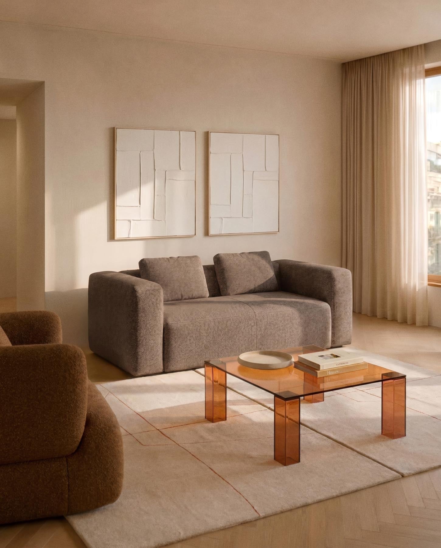 2-Sitzer-Sofa Blok in brauner Chenille, 210 cm, FSC Mix Credit in Taupe präsentiert im Onlineshop von KAQTU Design AG. 2er Sofa ist von Kave Home