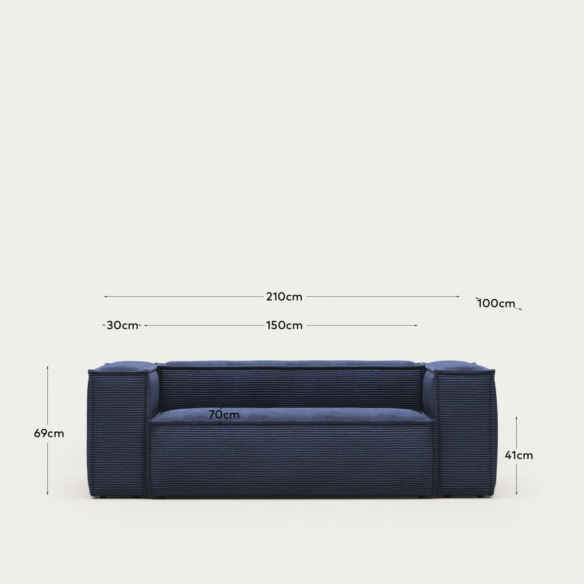 2-Sitzer-Sofa Blok, schwer entflammbar mit dickem, blauem Cord, 210 cm, FSC Mix Credit in Blau präsentiert im Onlineshop von KAQTU Design AG. 2er Sofa ist von Kave Home
