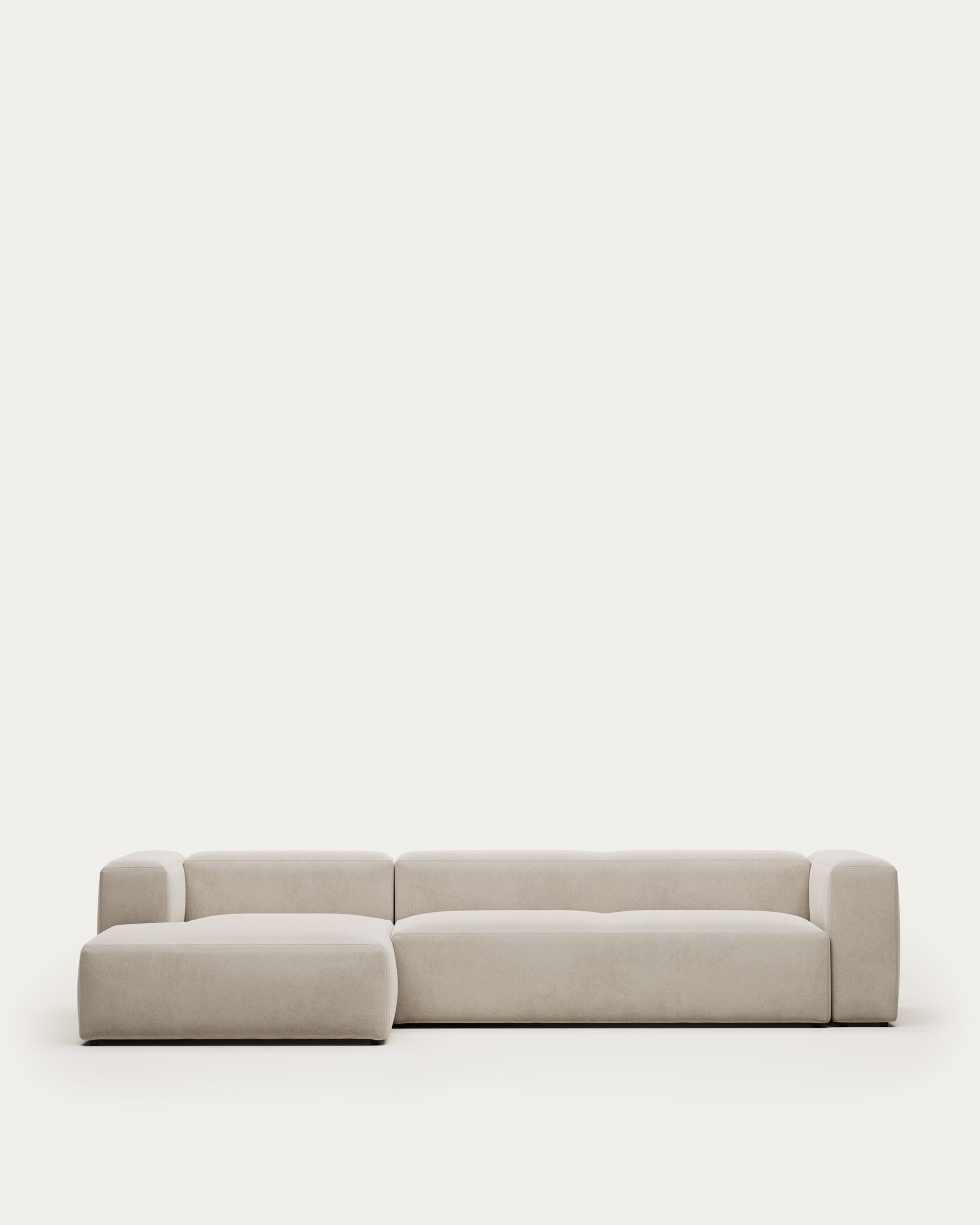 Elegantes beiges 4-Sitzer Sofa mit linker Chaiselongue, 330 cm breit, FSC-zertifiziert, komfortabel.