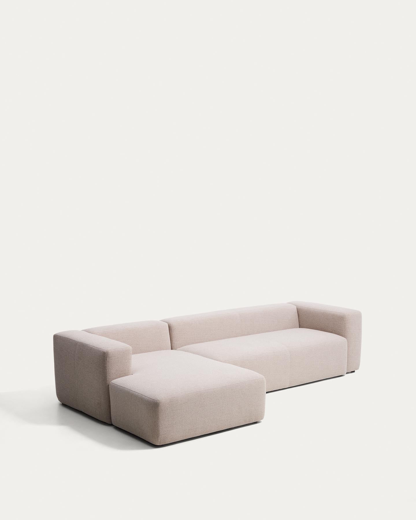 4-Sitzer-Sofa Blok mit Chaiselongue links in beiger Chenille, 330 cm, FSC Mix Credit in Beige präsentiert im Onlineshop von KAQTU Design AG. L-Sofa links ist von Kave Home