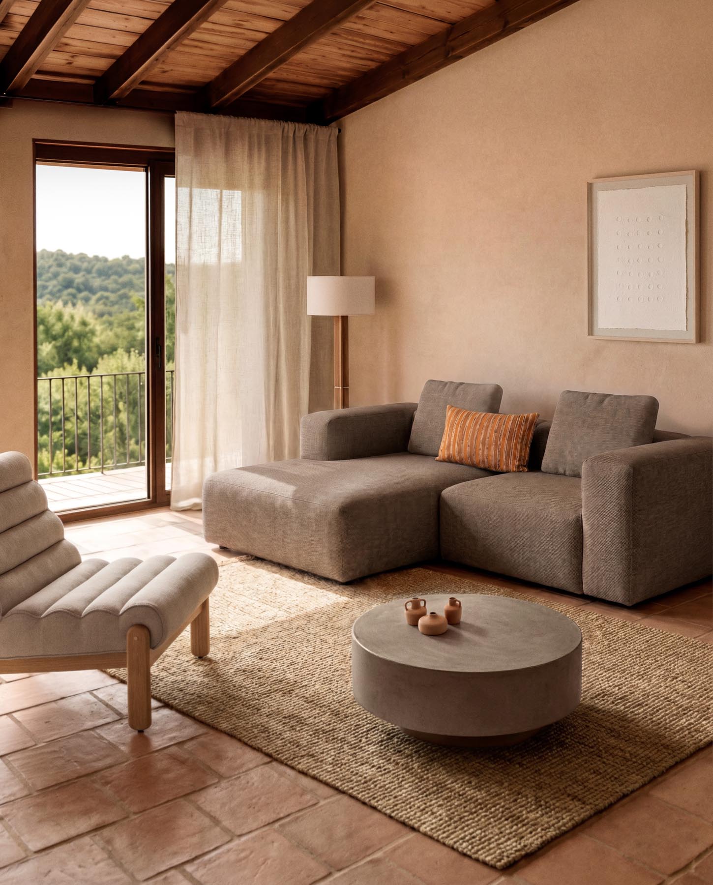 2-Sitzer-Sofa Blok mit Chaiselongue rechts in brauner Chenille, 240 cm, FSC Mix Credit in Taupe präsentiert im Onlineshop von KAQTU Design AG. L-Sofa rechts ist von Kave Home