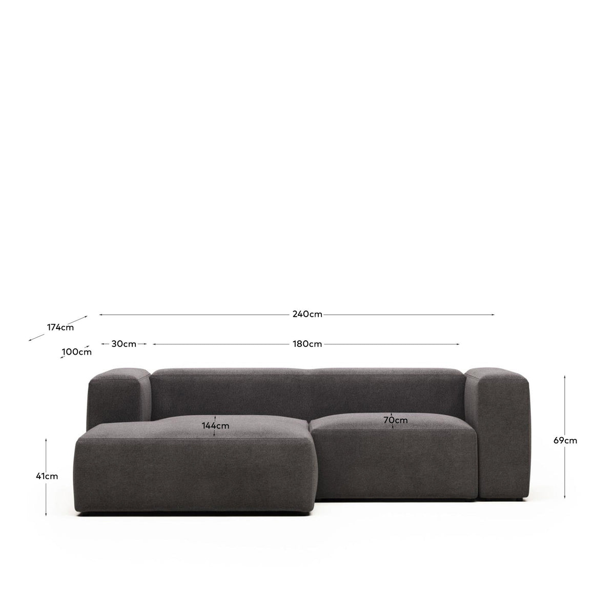 Blok 2-Sitzer-Sofa mit Chaiselongue links in Grau 240 cm FR in Grau präsentiert im Onlineshop von KAQTU Design AG. 2er Sofa ist von Kave Home