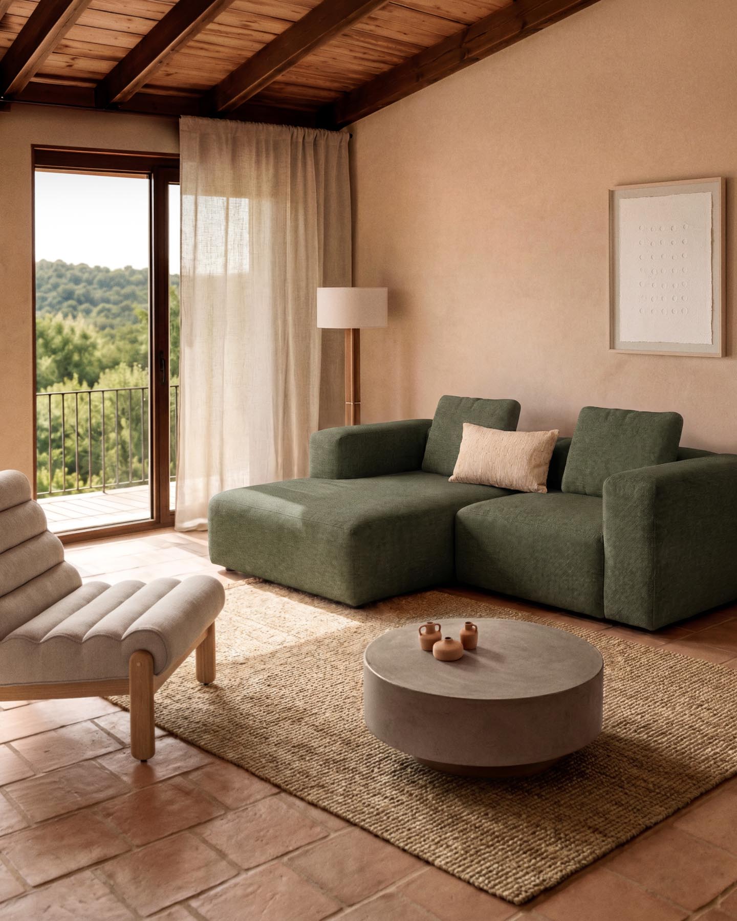 2-Sitzer-Sofa Blok mit Chaiselongue links in moosgrüner Chenille, 240 cm, FSC Mix Credit in Grün präsentiert im Onlineshop von KAQTU Design AG. L-Sofa links ist von Kave Home