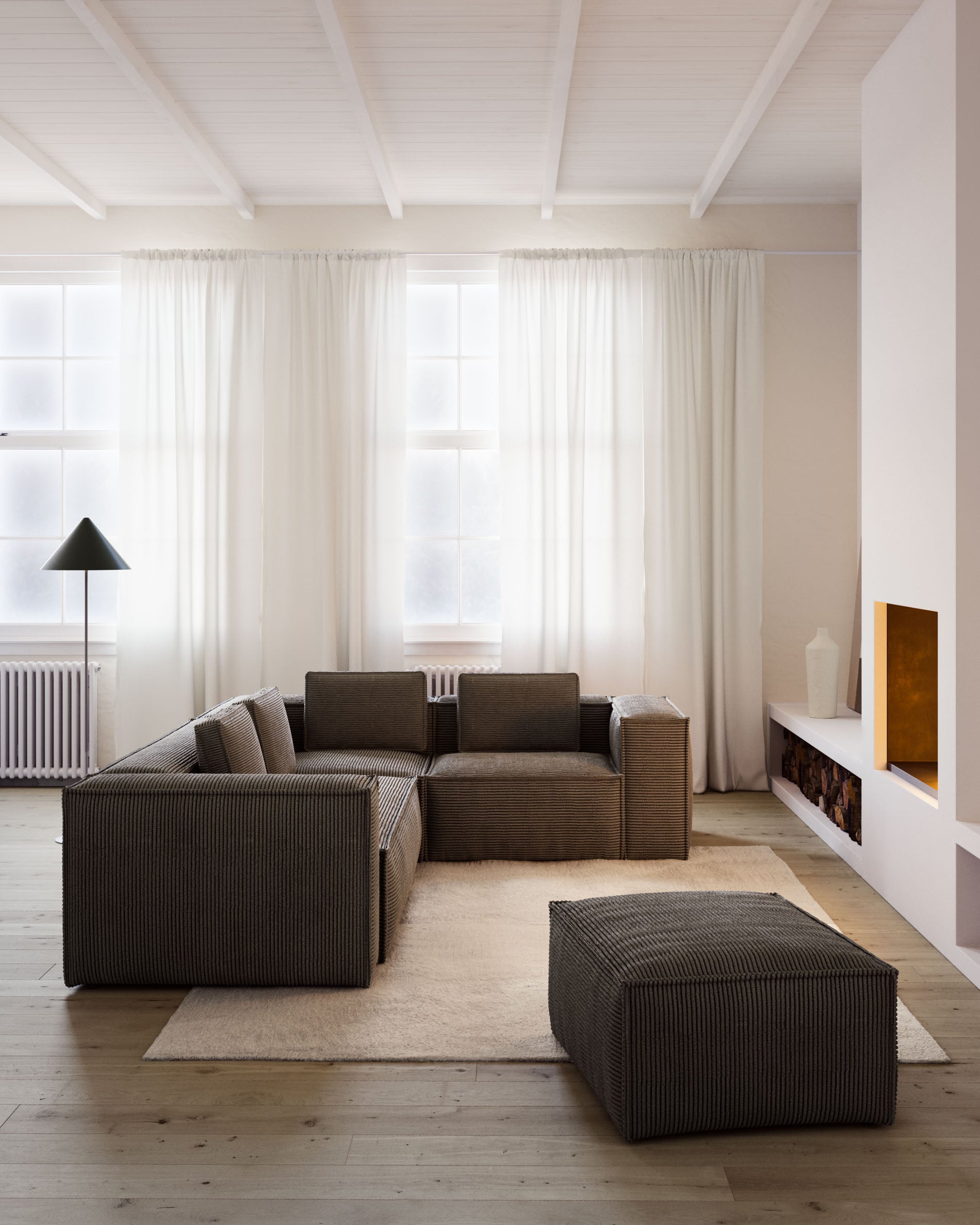 Fussablage Blok, schwer entflammbar mit dickem Cord in Grau, 90 x 74 cm, FSC Mix Credit FR in Grau präsentiert im Onlineshop von KAQTU Design AG. Pouf ist von Kave Home