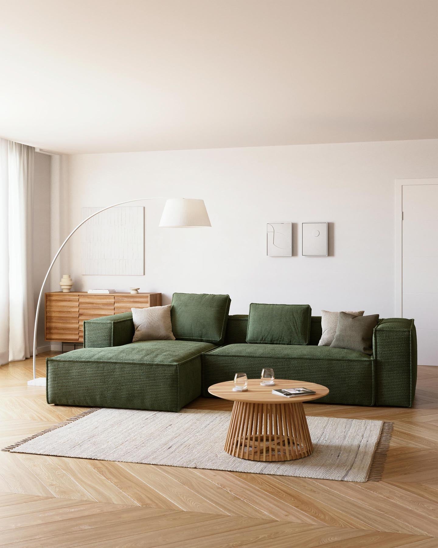 Fussablage Blok, schwer entflammbar mit dickem Cord in Grün, 90 x 74 cm, FSC Mix Credit FR in Grün präsentiert im Onlineshop von KAQTU Design AG. Pouf ist von Kave Home