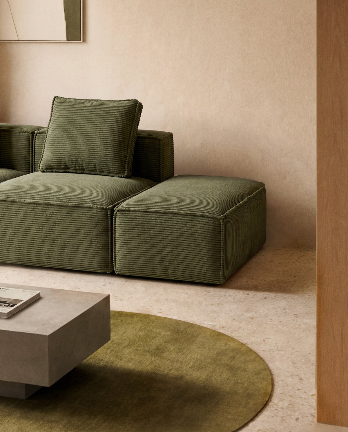 Pouf-Randmodul Blok in grobem grünem Cord, 60 x 104 cm, FSC Mix Credit in Grün präsentiert im Onlineshop von KAQTU Design AG. Pouf ist von Kave Home
