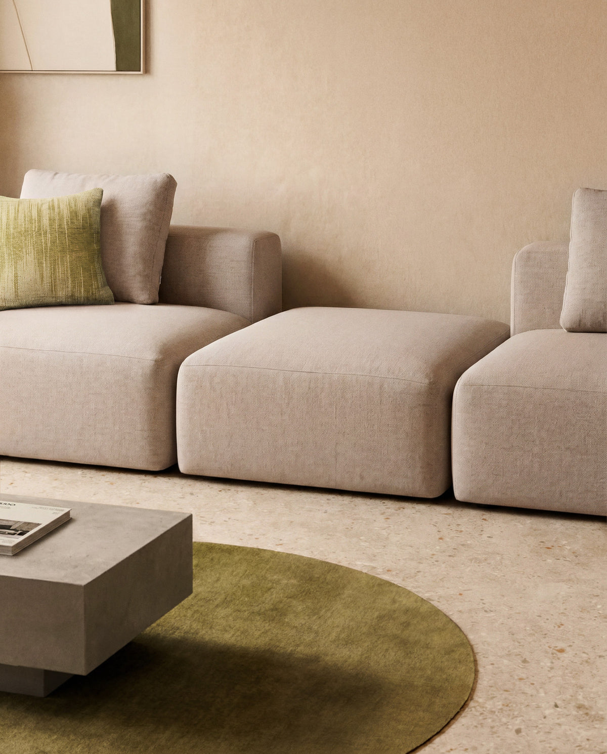 Pouf-Randmodul Blok in beiger Chenille, 90 x 104 cm, FSC Mix Credit in Beige präsentiert im Onlineshop von KAQTU Design AG. Pouf ist von Kave Home