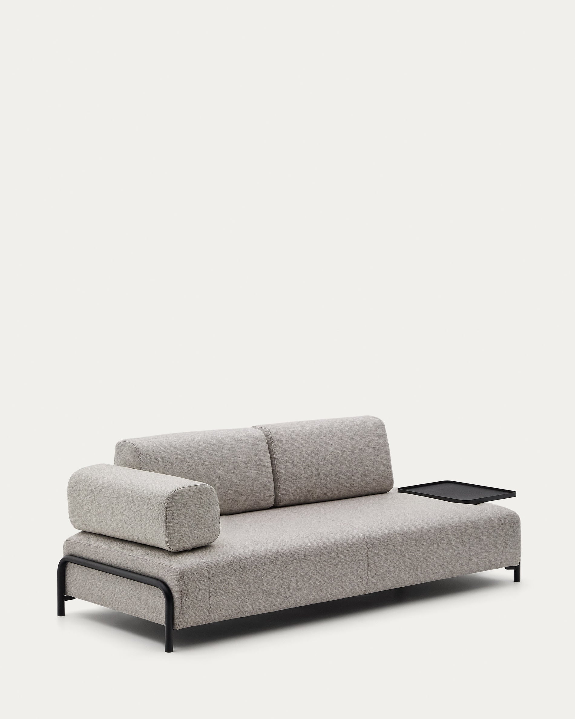 Modernes 3-Sitzer Sofa in Beige-Grau, 252 cm, von Kave Home, mit integriertem Tablett für stilvollen Komfort und Funktionalität.