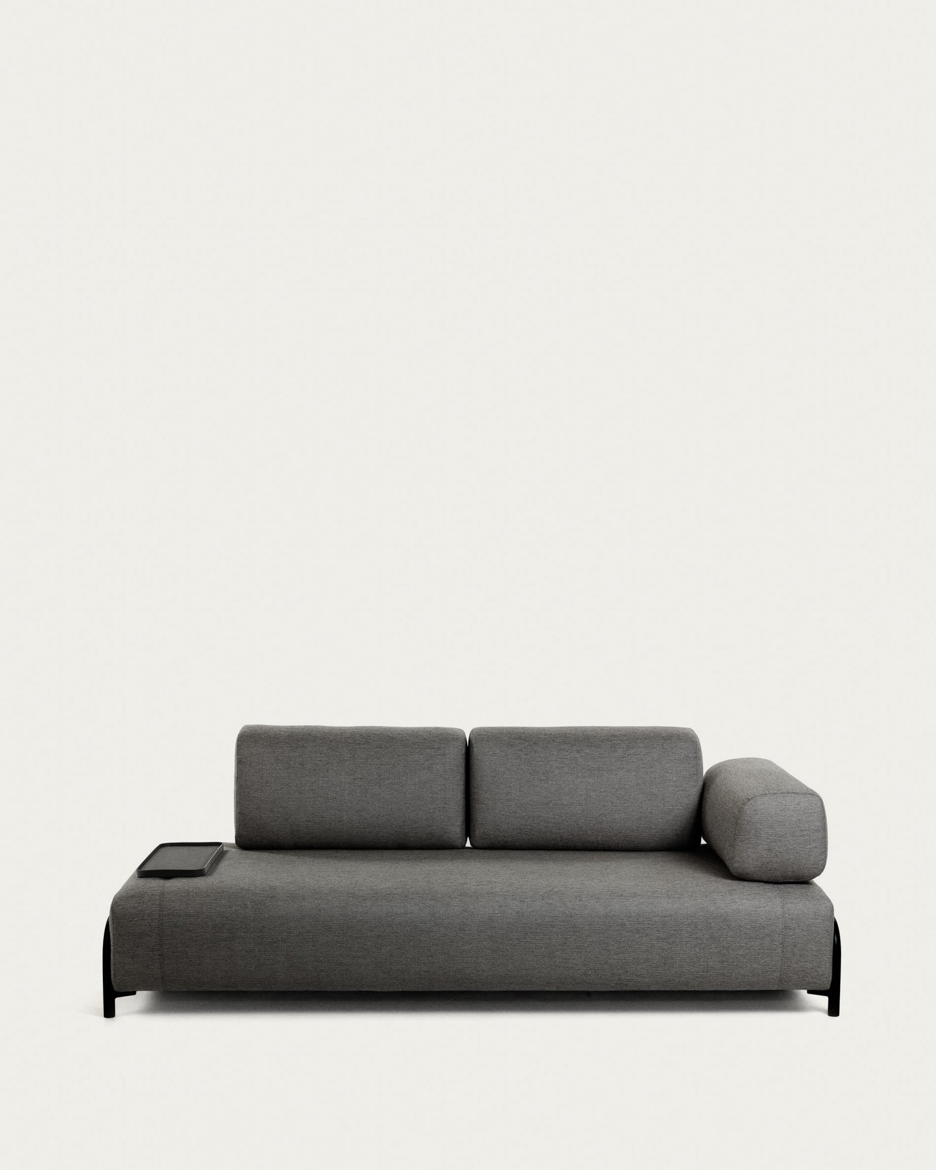 3D-Modell eines eleganten, dunkelgrauen Compo 3-Sitzer Sofas mit Tablett, 232 cm breit, für modernes Wohnen.