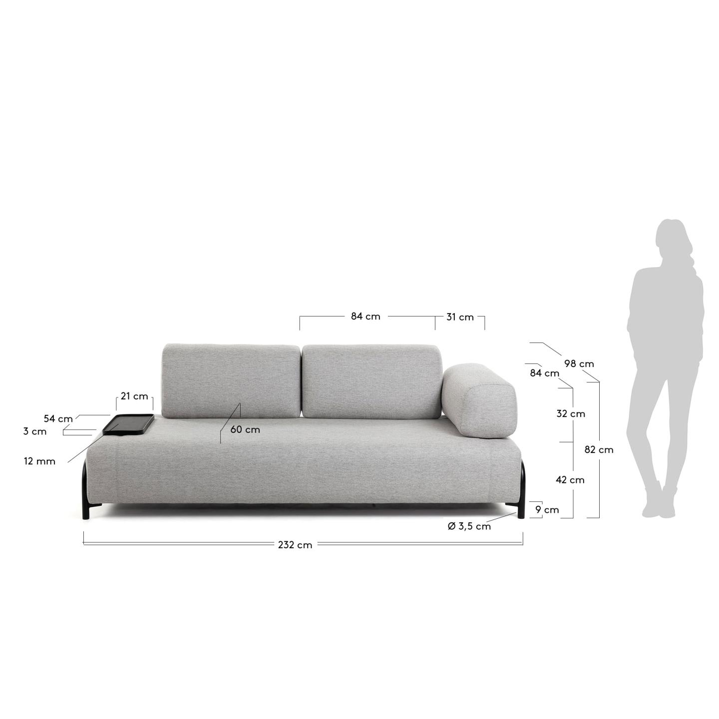 Erleben Sie das elegante Compo 3-Sitzer Sofa in Beige-Grau von Kave Home – ideal für Komfort und Stil in Ihrem Wohnzimmer, inklusive praktischem Tablett.