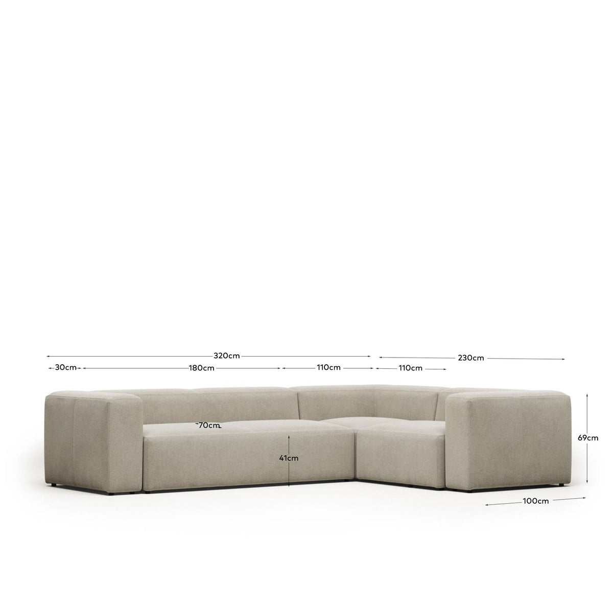 4-Sitzer-Ecksofa Blok, schwer entflammbar mit beiger Chenille, 320 x 230 cm / 230 x 320 cm in Beige präsentiert im Onlineshop von KAQTU Design AG. Ecksofa ist von Kave Home