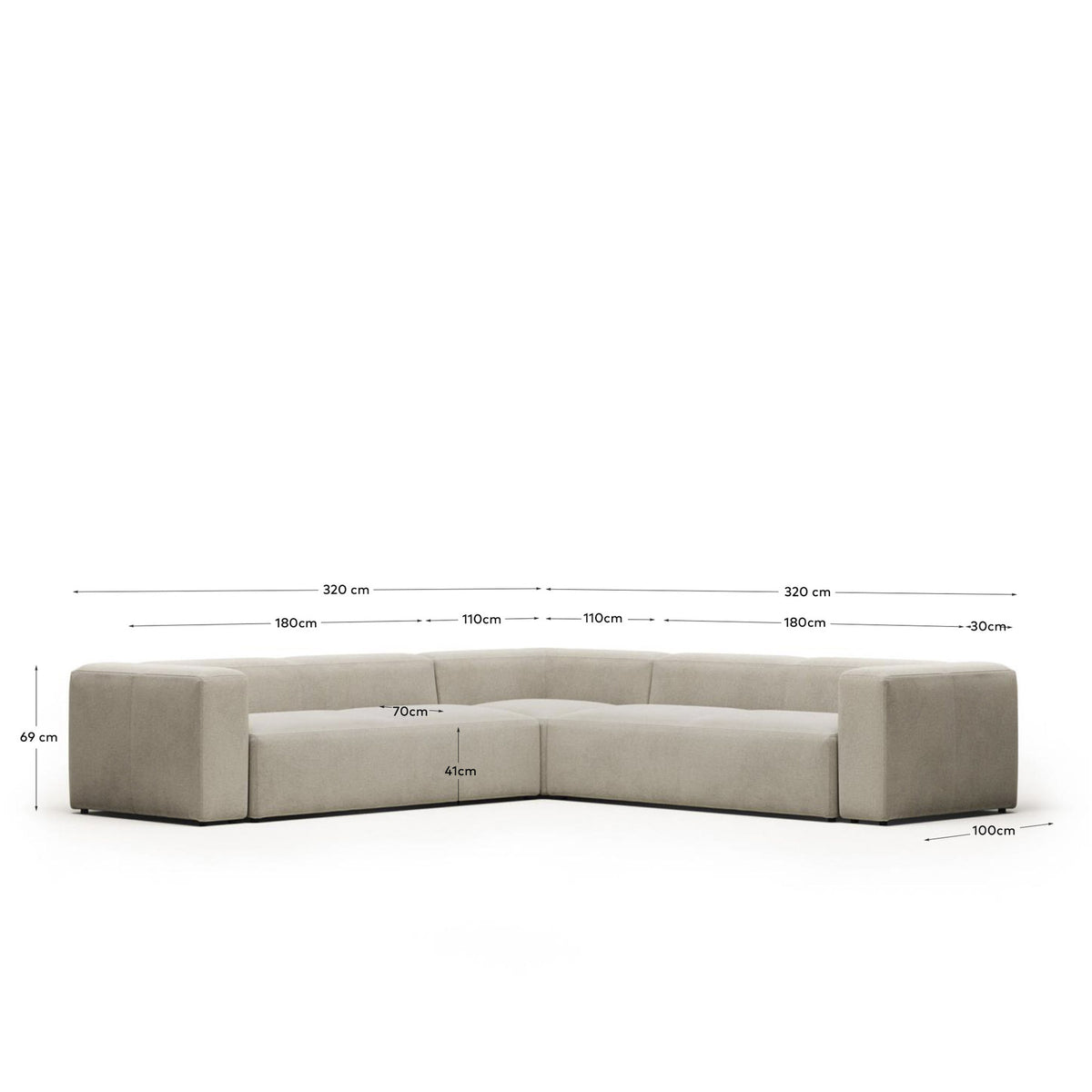 6-Sitzer-Ecksofa Blok, schwer entflammbar mit beiger Chenille, 320 x 320 cm in Beige präsentiert im Onlineshop von KAQTU Design AG. Ecksofa ist von Kave Home