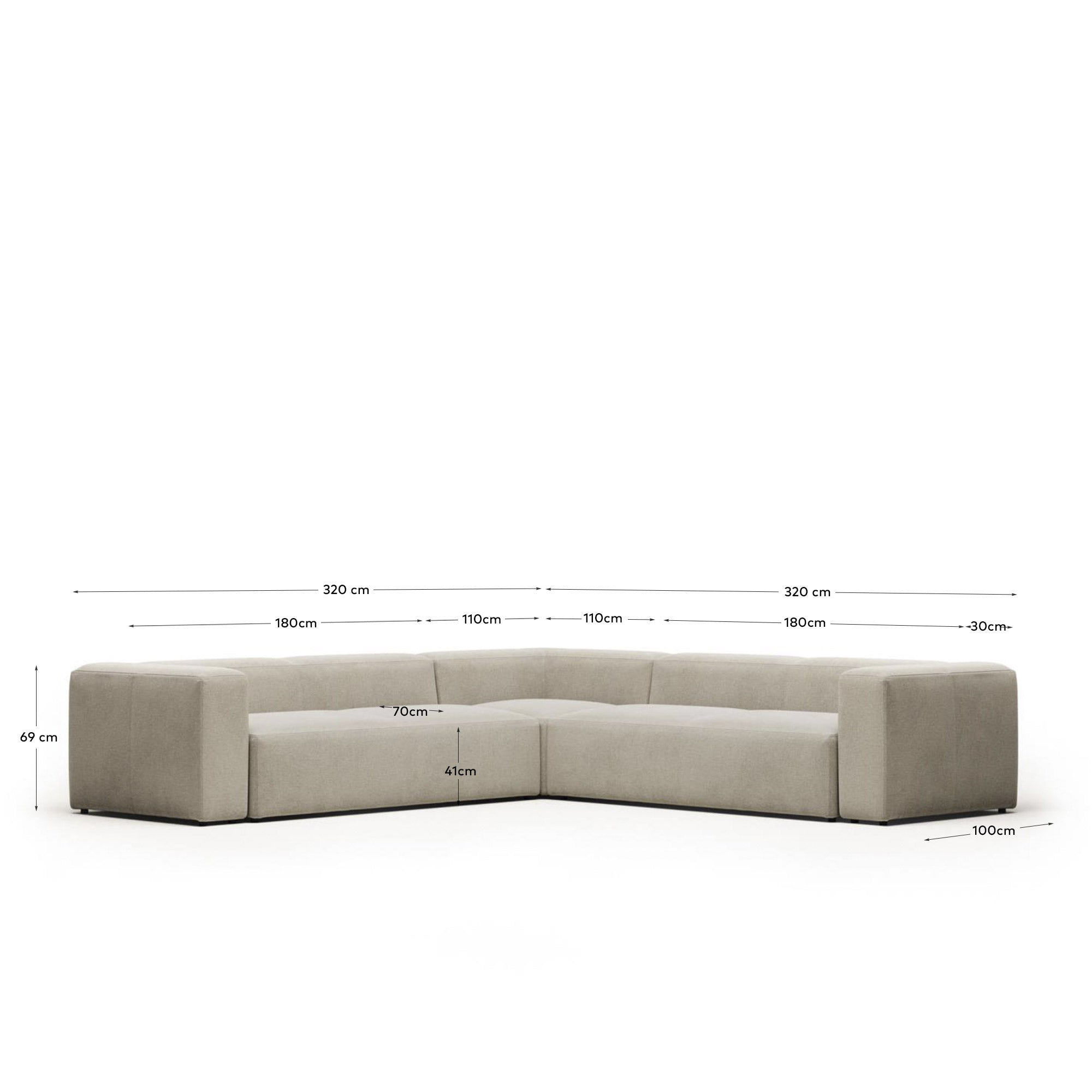 6-Sitzer-Ecksofa Blok, schwer entflammbar mit beiger Chenille, 320 x 320 cm in Beige präsentiert im Onlineshop von KAQTU Design AG. Ecksofa ist von Kave Home
