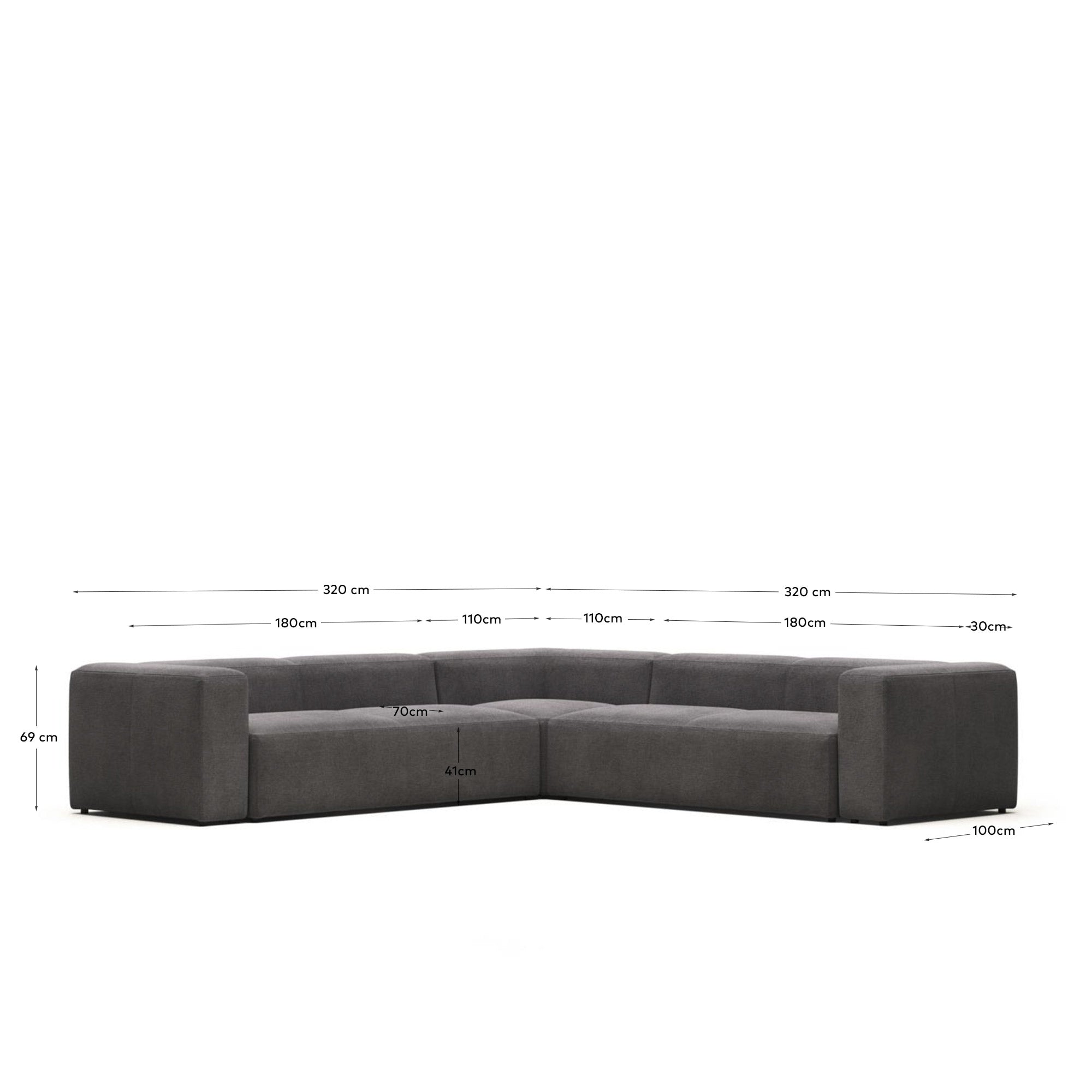 Blok 6-Sitzer-Ecksofa in Grau 320 x 320 cm FR in Grau präsentiert im Onlineshop von KAQTU Design AG. Ecksofa ist von Kave Home