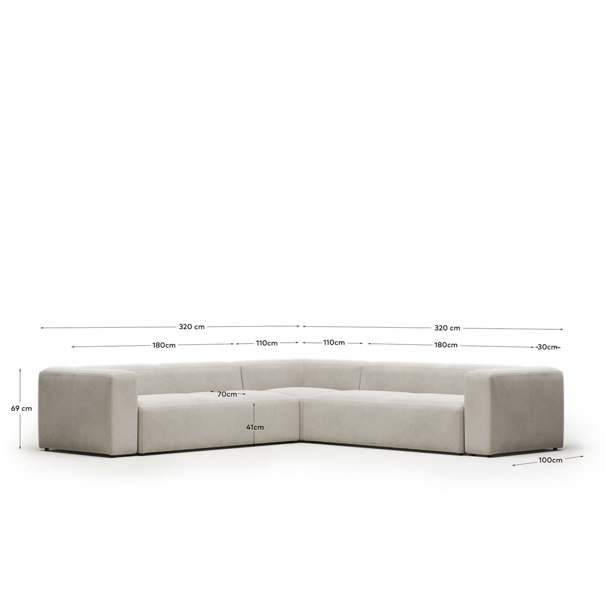 Blok 6-Sitzer-Ecksofa in Weiss 320 x 320 cm FR in Natur präsentiert im Onlineshop von KAQTU Design AG. Ecksofa ist von Kave Home