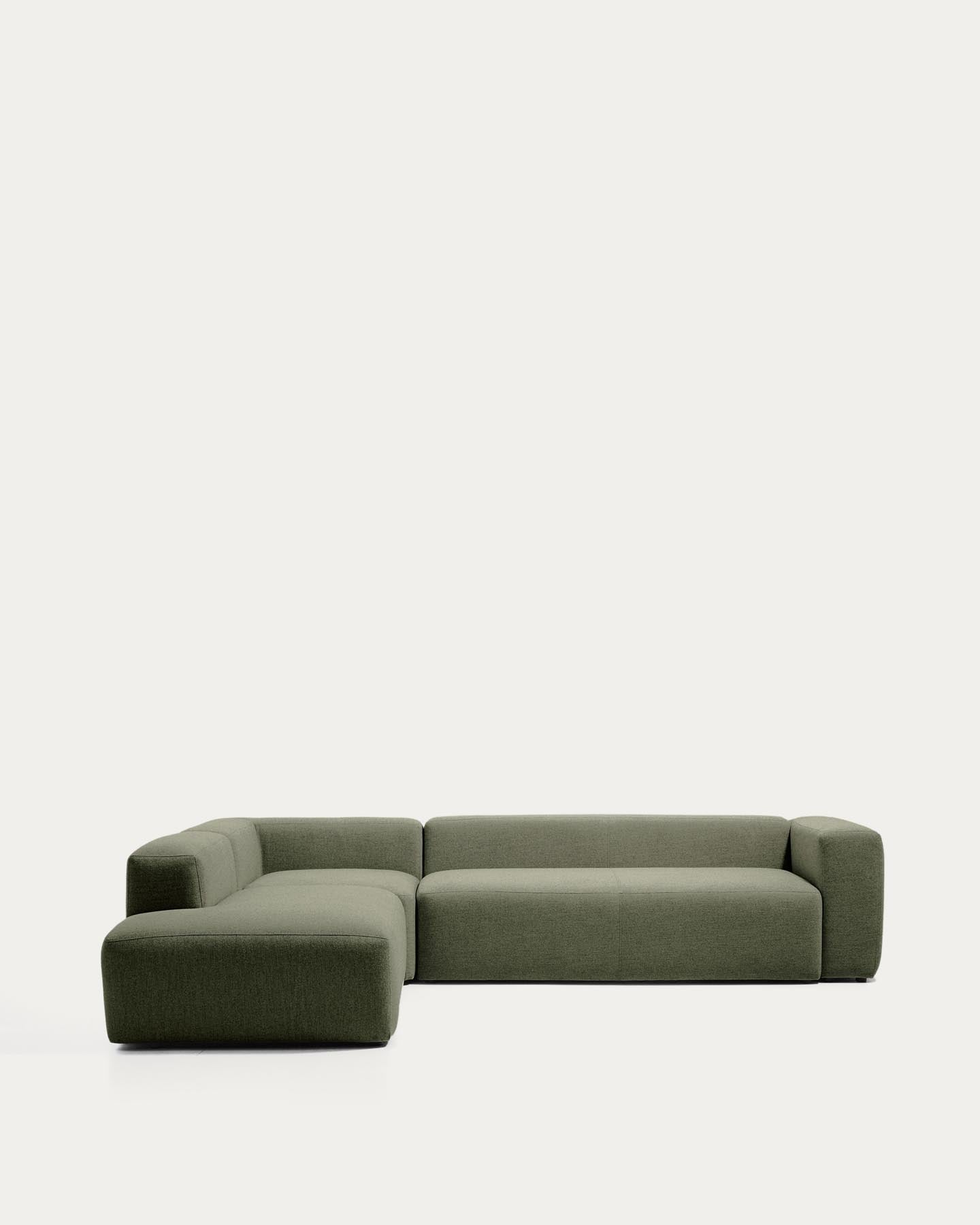 5-Sitzer-Ecksofa Blok mit Randmodul links in moosgrüner Chenille, 255 x 320 cm, FSC Mix Credit in Grün präsentiert im Onlineshop von KAQTU Design AG. L-Sofa links ist von Kave Home