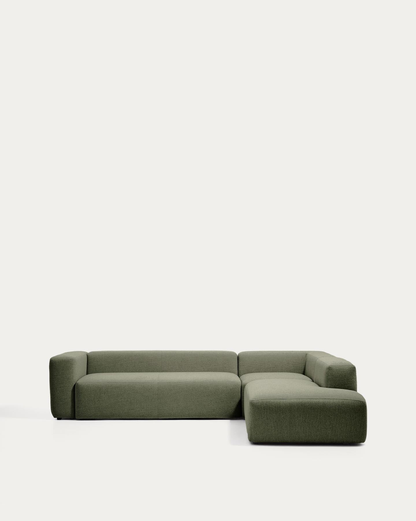 5-Sitzer-Ecksofa Blok mit Randmodul links in moosgrüner Chenille, 320 x 255 cm, FSC Mix Credit in Grün präsentiert im Onlineshop von KAQTU Design AG. L-Sofa links ist von Kave Home