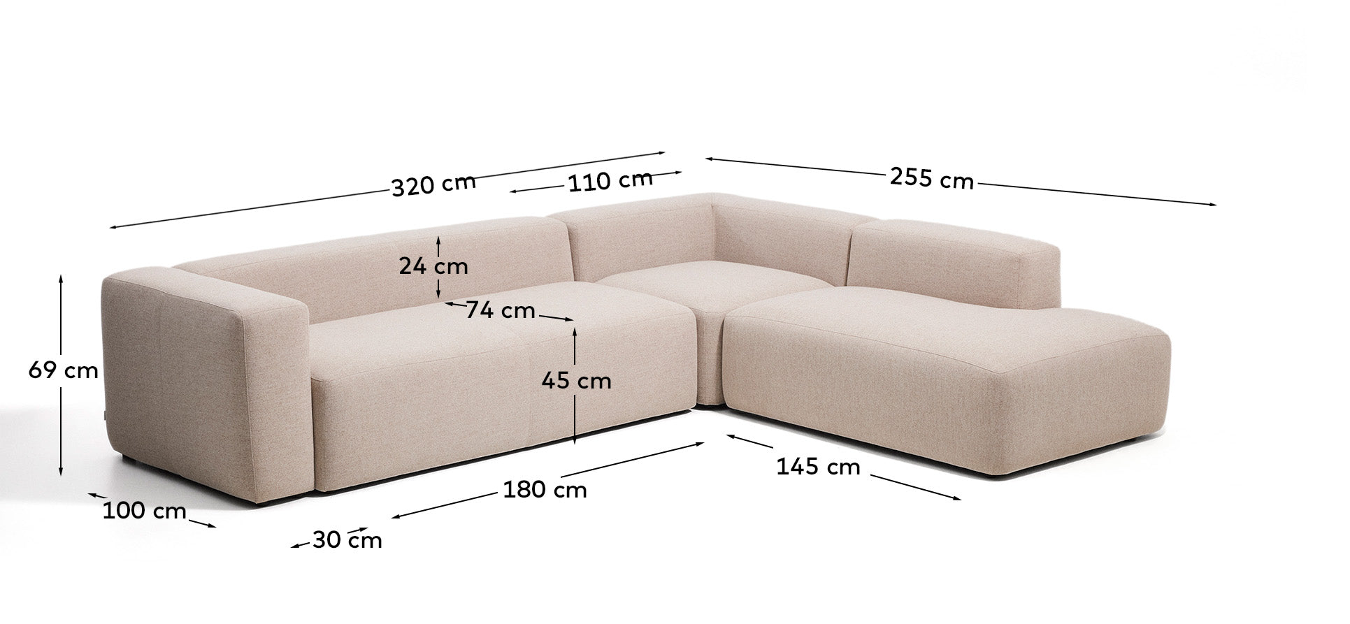 5-Sitzer-Ecksofa Blok mit Randmodul links in moosgrüner Chenille, 320 x 255 cm, FSC Mix Credit in Grün präsentiert im Onlineshop von KAQTU Design AG. L-Sofa links ist von Kave Home