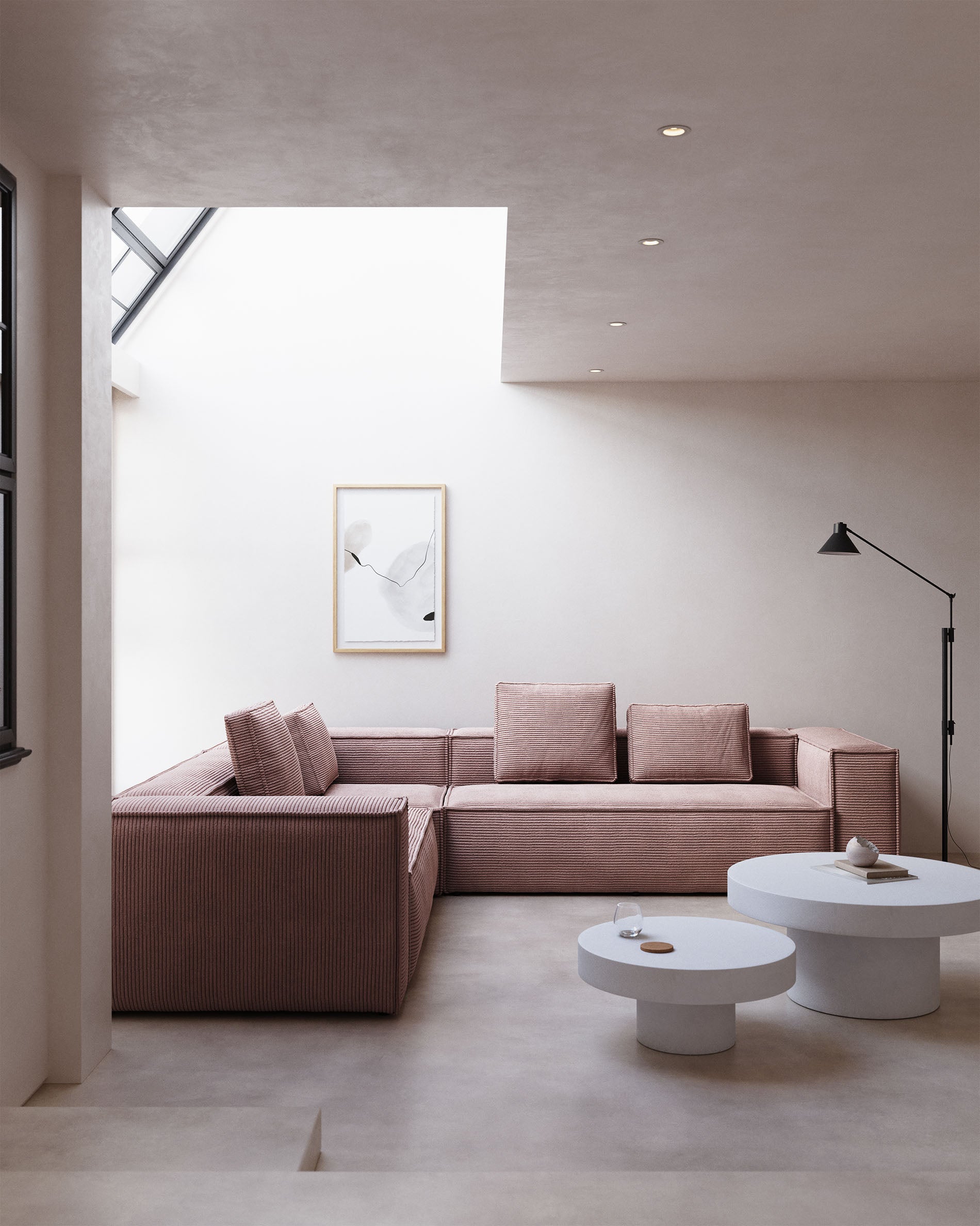 Blok 5-Sitzer-Ecksofa breiter Cord in Rosa 320 x 290 / 290 x 320 cm FR in Rosa präsentiert im Onlineshop von KAQTU Design AG. Ecksofa ist von Kave Home