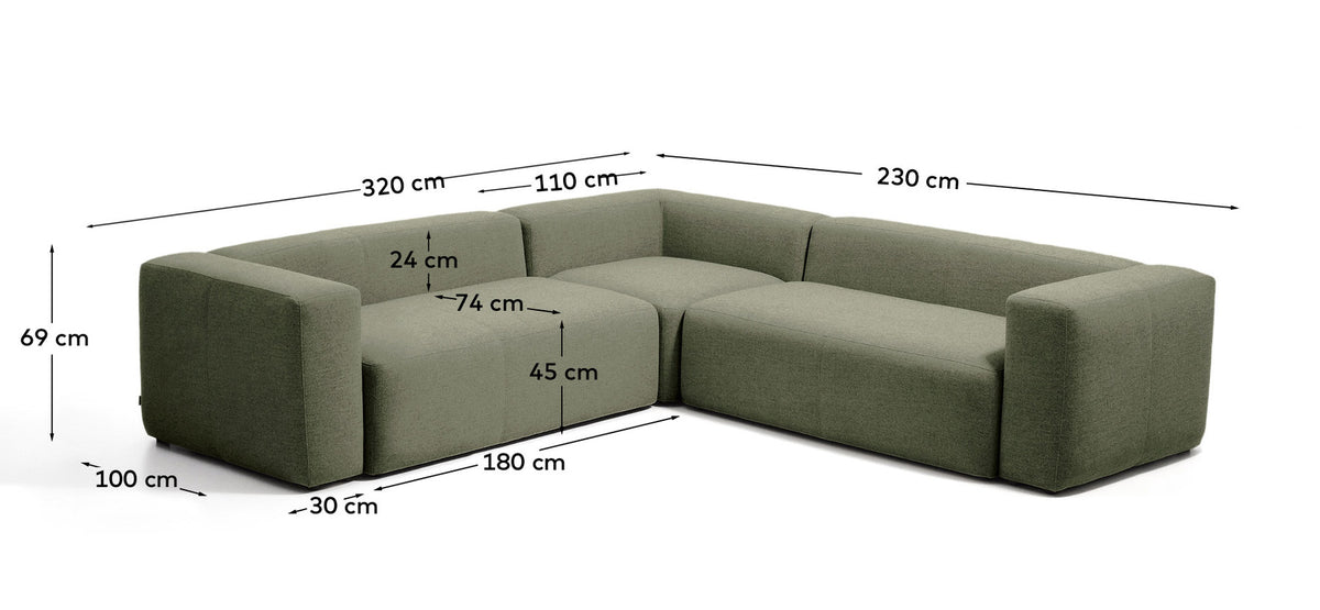 4-Sitzer-Ecksofa Blok in moosgrüner Chenille, 290 x 290 cm, FSC Mix Credit in Grün präsentiert im Onlineshop von KAQTU Design AG. Ecksofa ist von Kave Home