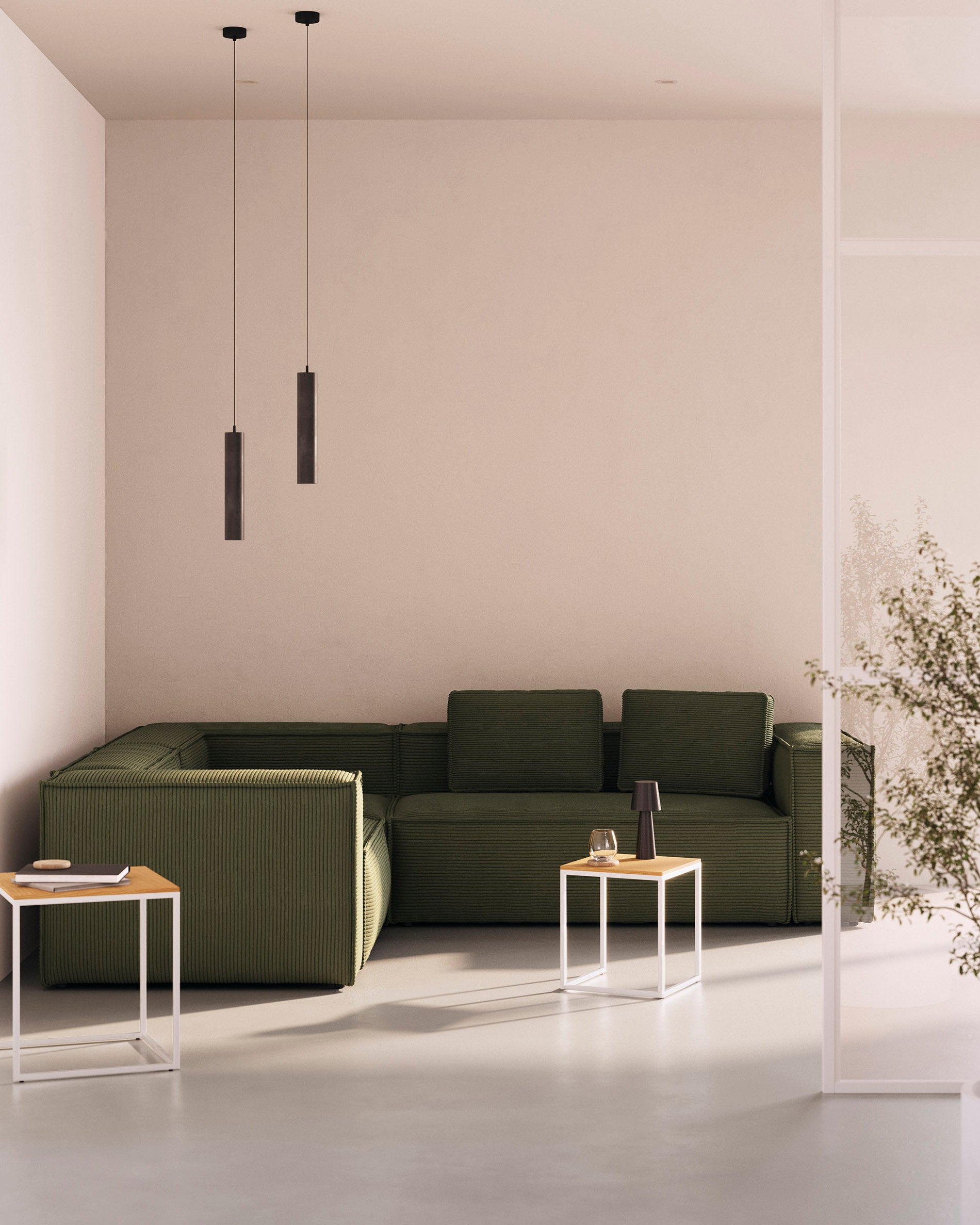 4-Sitzer-Ecksofa Blok, schwer entflammbar mit dickem, rosafarbenem Cord, 290 x 290 cm, FSC Mix Credit in Rosa präsentiert im Onlineshop von KAQTU Design AG. Ecksofa ist von Kave Home
