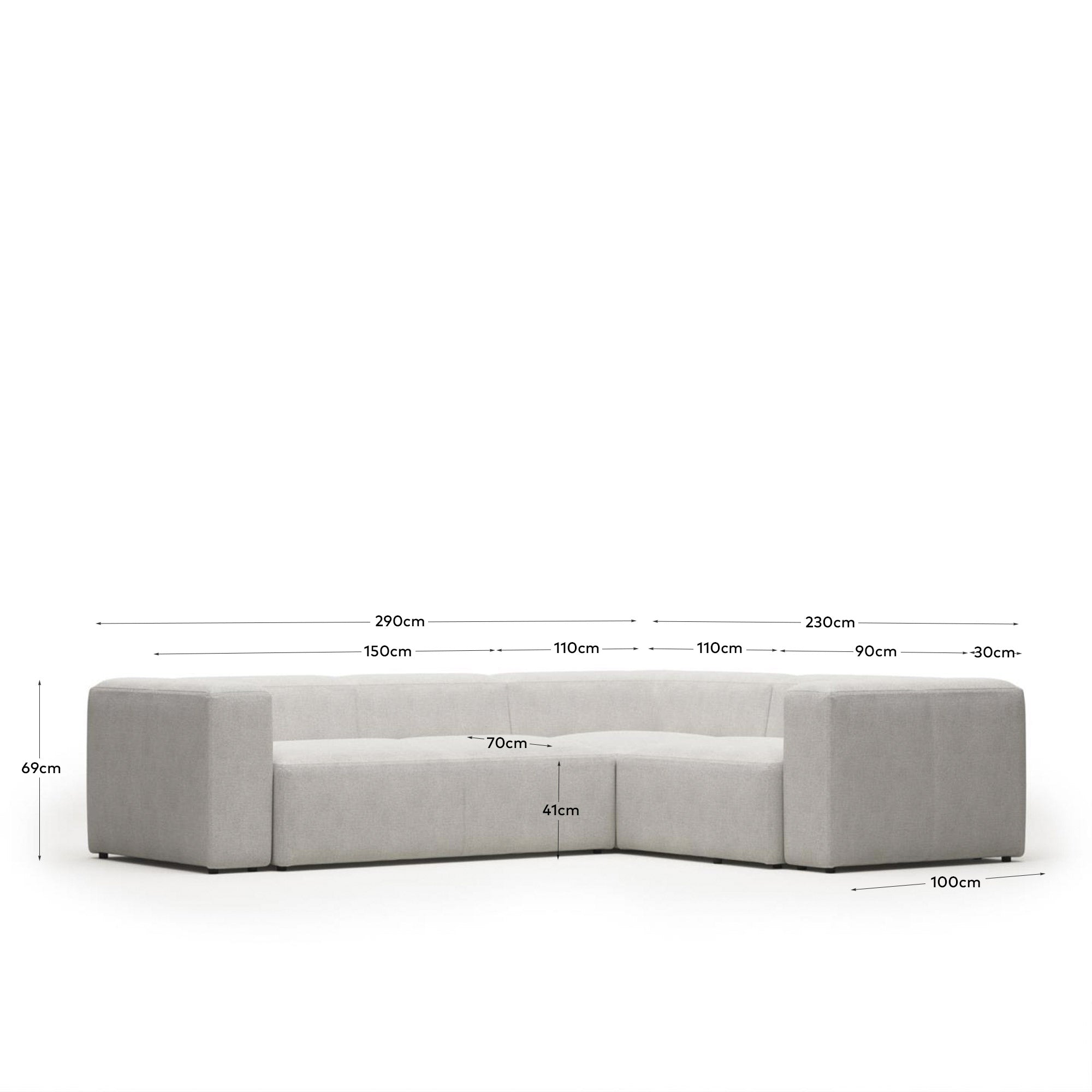 Blok 3-Sitzer-Ecksofa in Bouclé weiss 290 x 230 cm / 230 x 290 cm FR in Weiss präsentiert im Onlineshop von KAQTU Design AG. Ecksofa ist von Kave Home