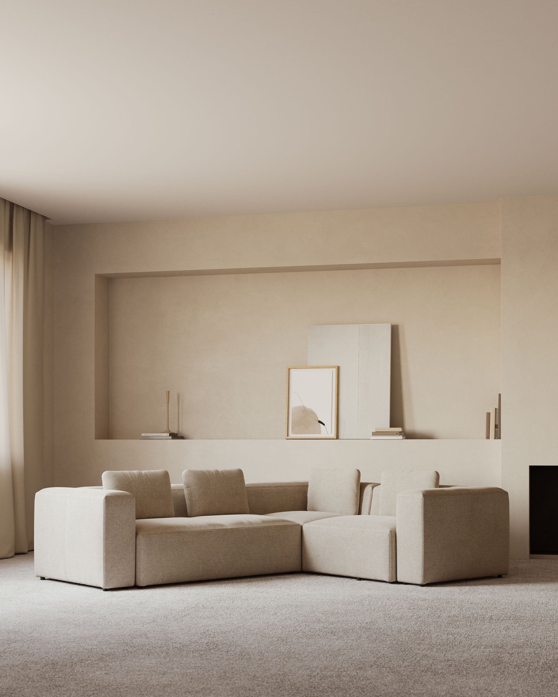 Blok 3-Sitzer Ecksofa beige 290 x 230 cm / 230 cm 290 cm FR in Beige präsentiert im Onlineshop von KAQTU Design AG. Ecksofa ist von Kave Home