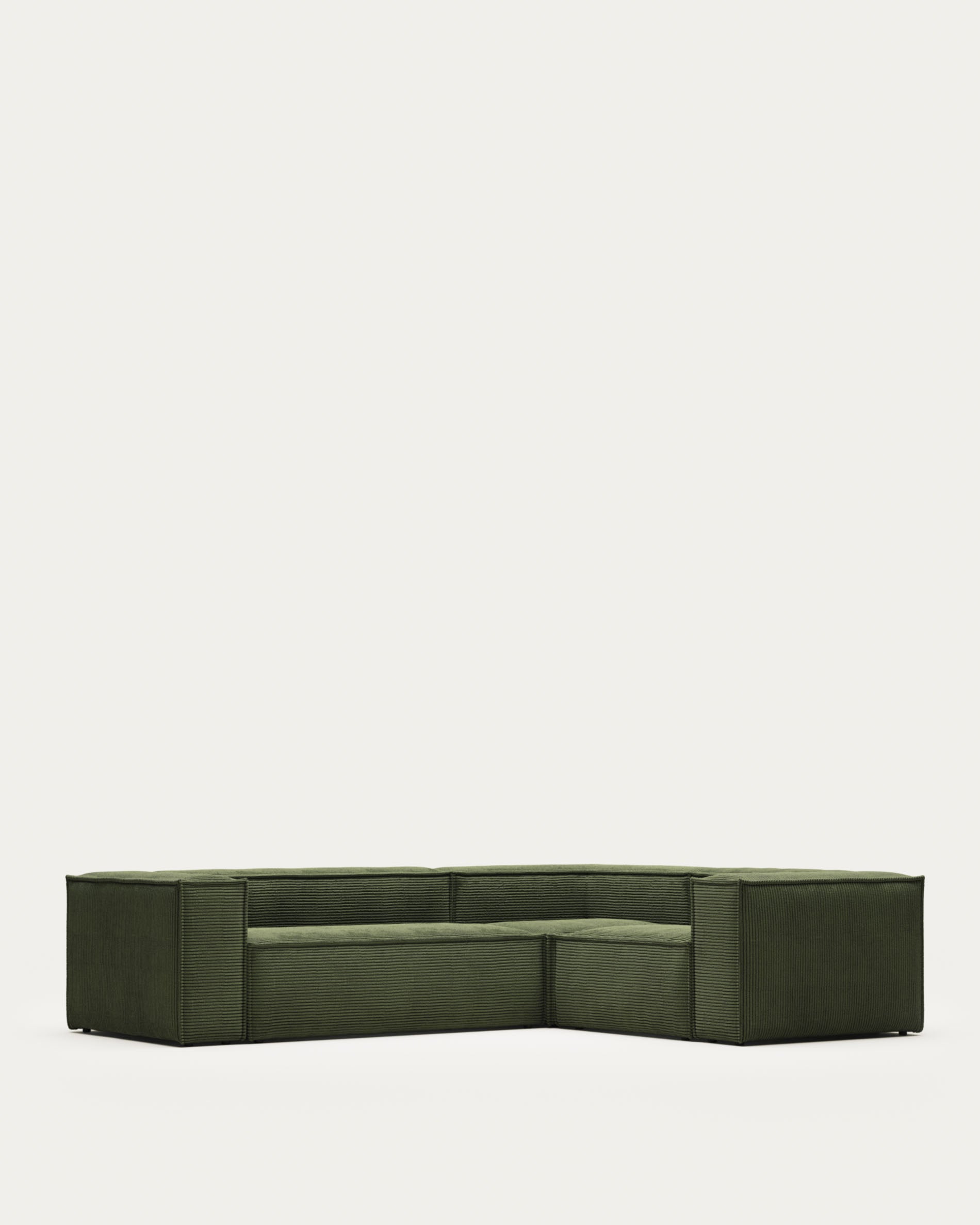 3-Sitzer-Ecksofa Blok, schwer entflammbar mit dickem, grünem Cord, 290 x 230 cm / 230 x 290 cm, FSC Mix Credit in Grün präsentiert im Onlineshop von KAQTU Design AG. Ecksofa ist von Kave Home
