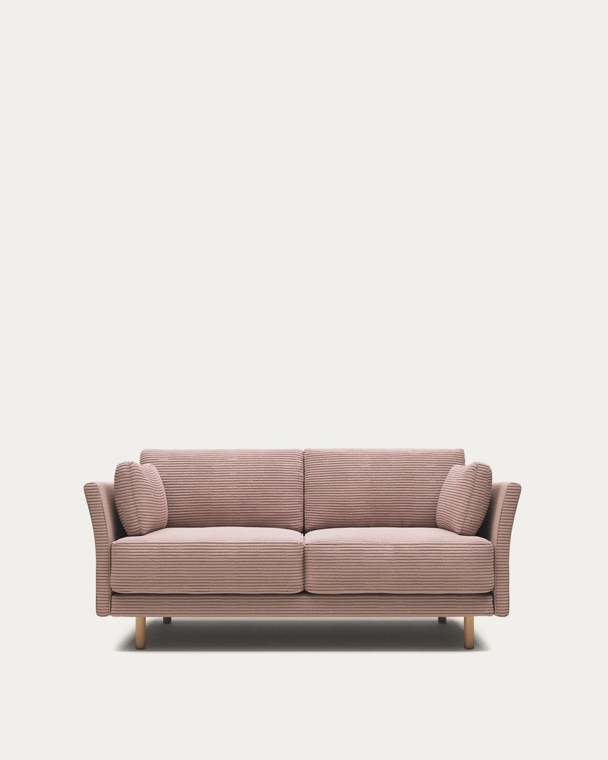 2-Sitzer-Sofa Gilma, schwer entflammbar mit dickem, rosafarbenem Cord und Beinen mit natur
