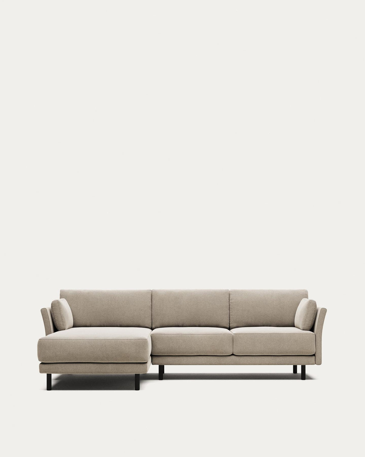 Gilma 3-seater sofa with right/left chaise longue, flame retardant with beige chenille