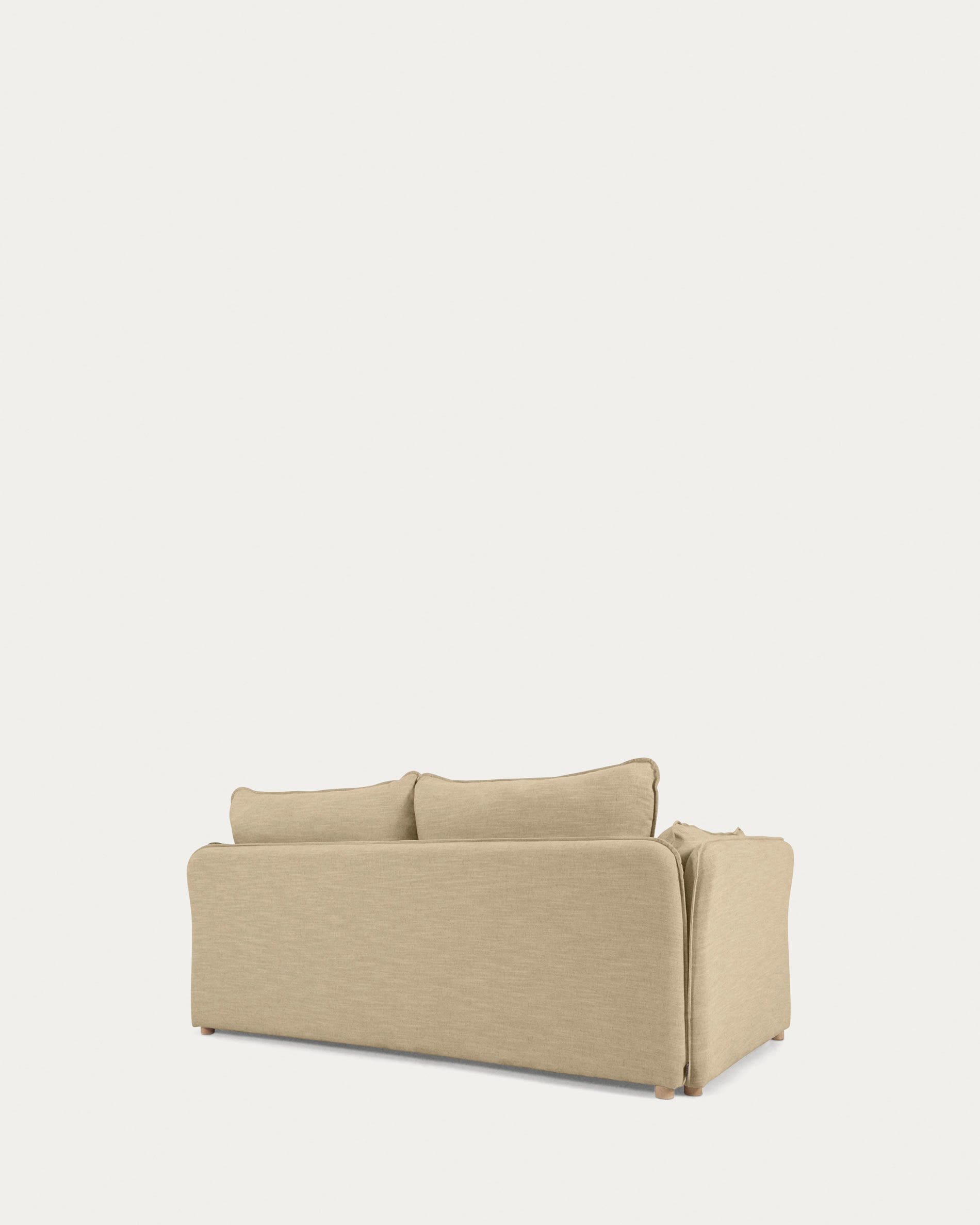 Das Tanit Schlafsofa in Beige vereint stilvolles Design mit Funktionalität. Massive Buchenholzbeine und atmungsaktiver Leinenstoff sorgen für Komfort und Langlebigkeit.