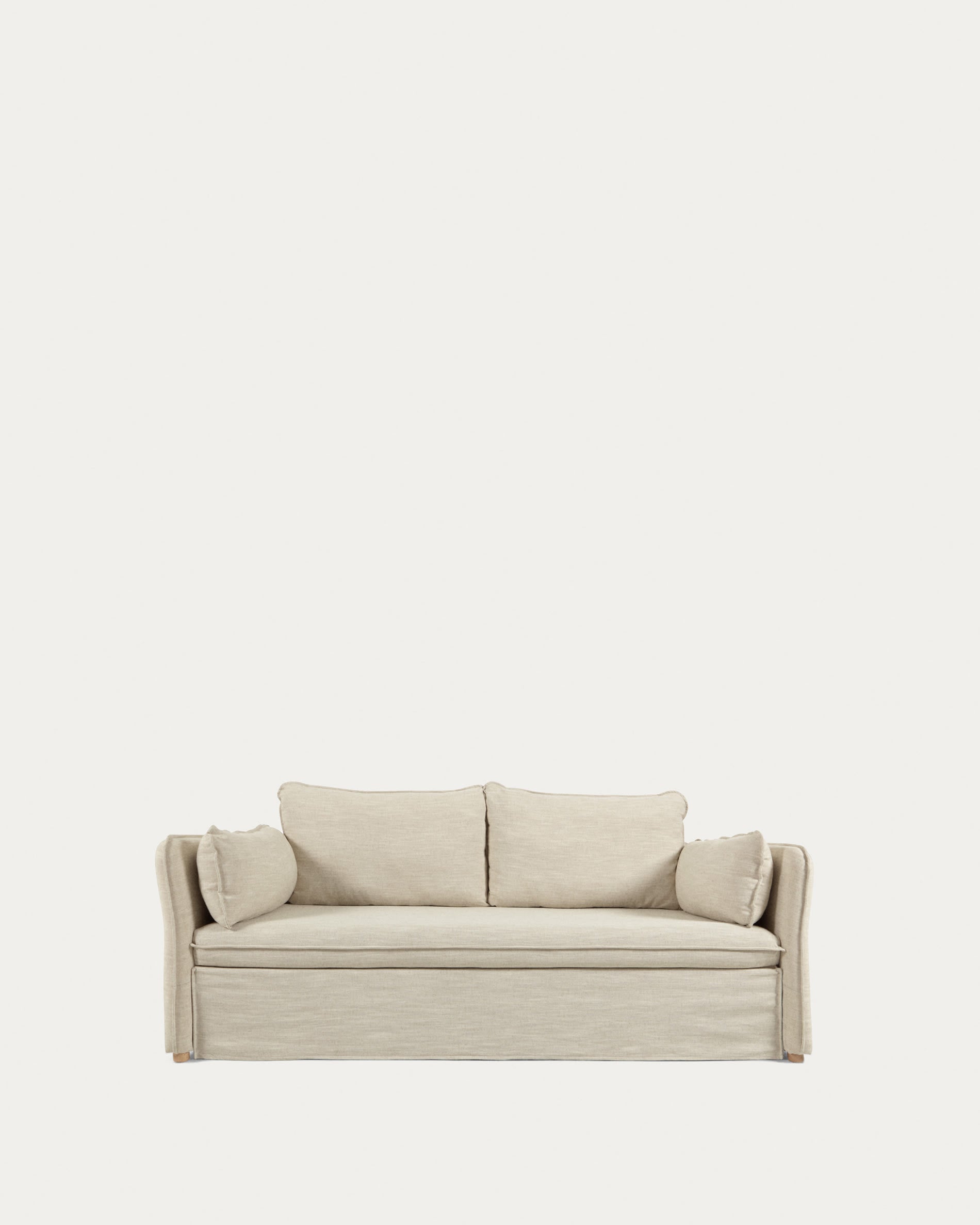 Erleben Sie das stilvolle Tanit Schlafsofa in Weiß, gefertigt aus nachhaltigen Materialien und mit robusten Buchenholzbeinen. Ideal für jeden Raum!