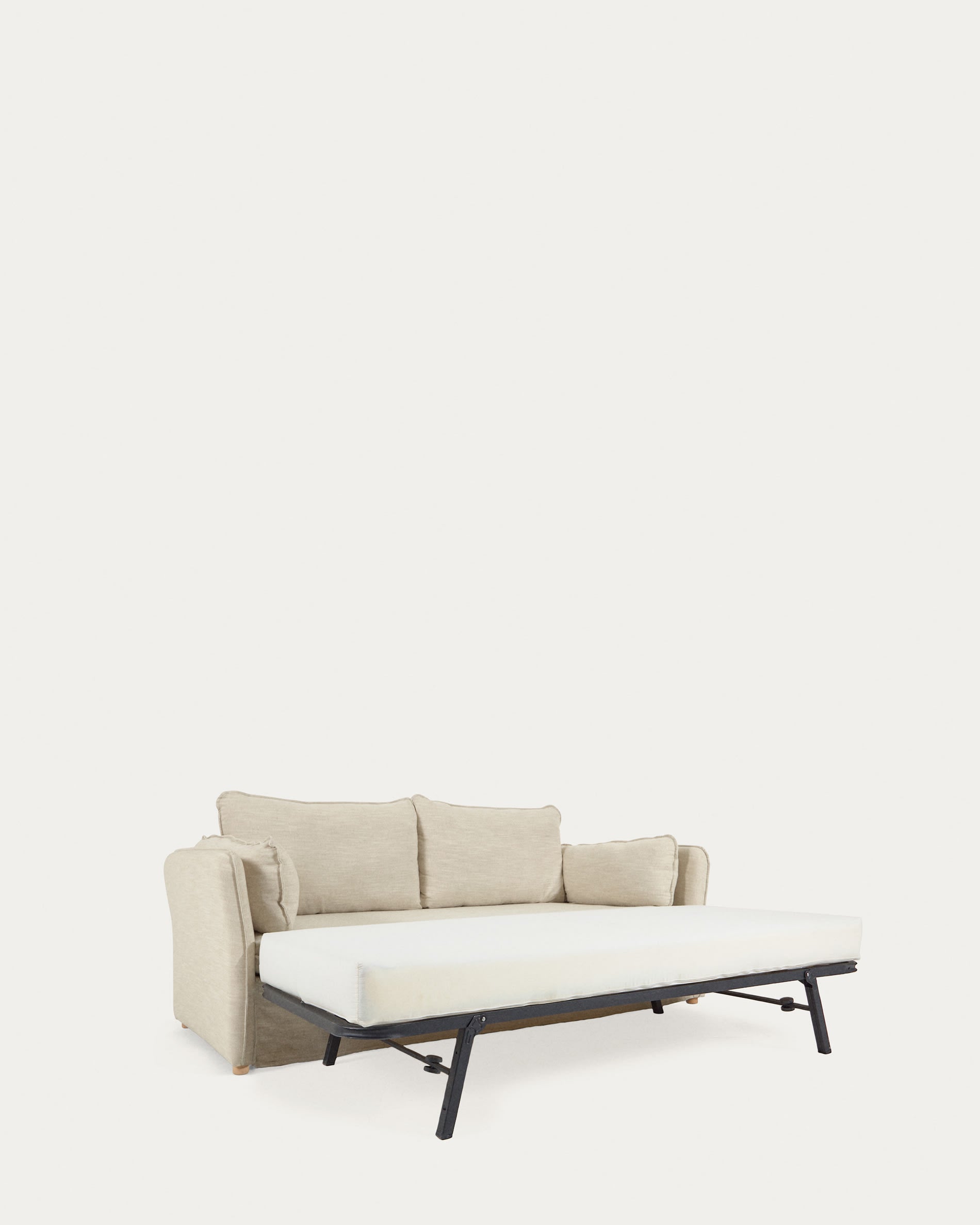 Entdecken Sie das elegante Tanit Schlafsofa in Weiß mit massiven Buchenholzbeinen. Komfortabel, nachhaltig und perfekt für Ihr Zuhause!