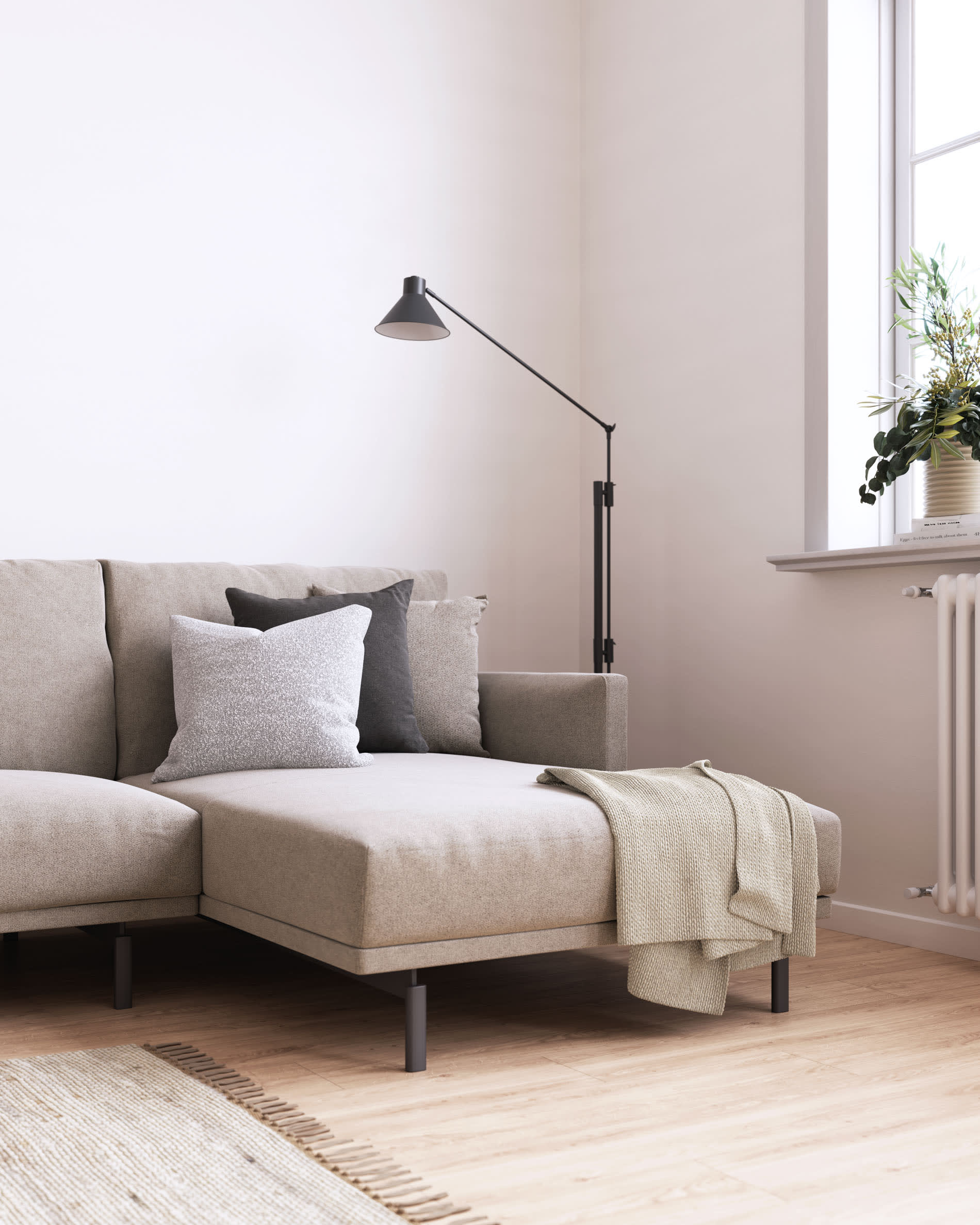 Erleben Sie das Galene 4-Sitzer Sofa in elegantem Beige mit rechter Chaiselongue. Komfortabel, nachhaltig und perfekt für Ihr modernes Wohnzimmer.