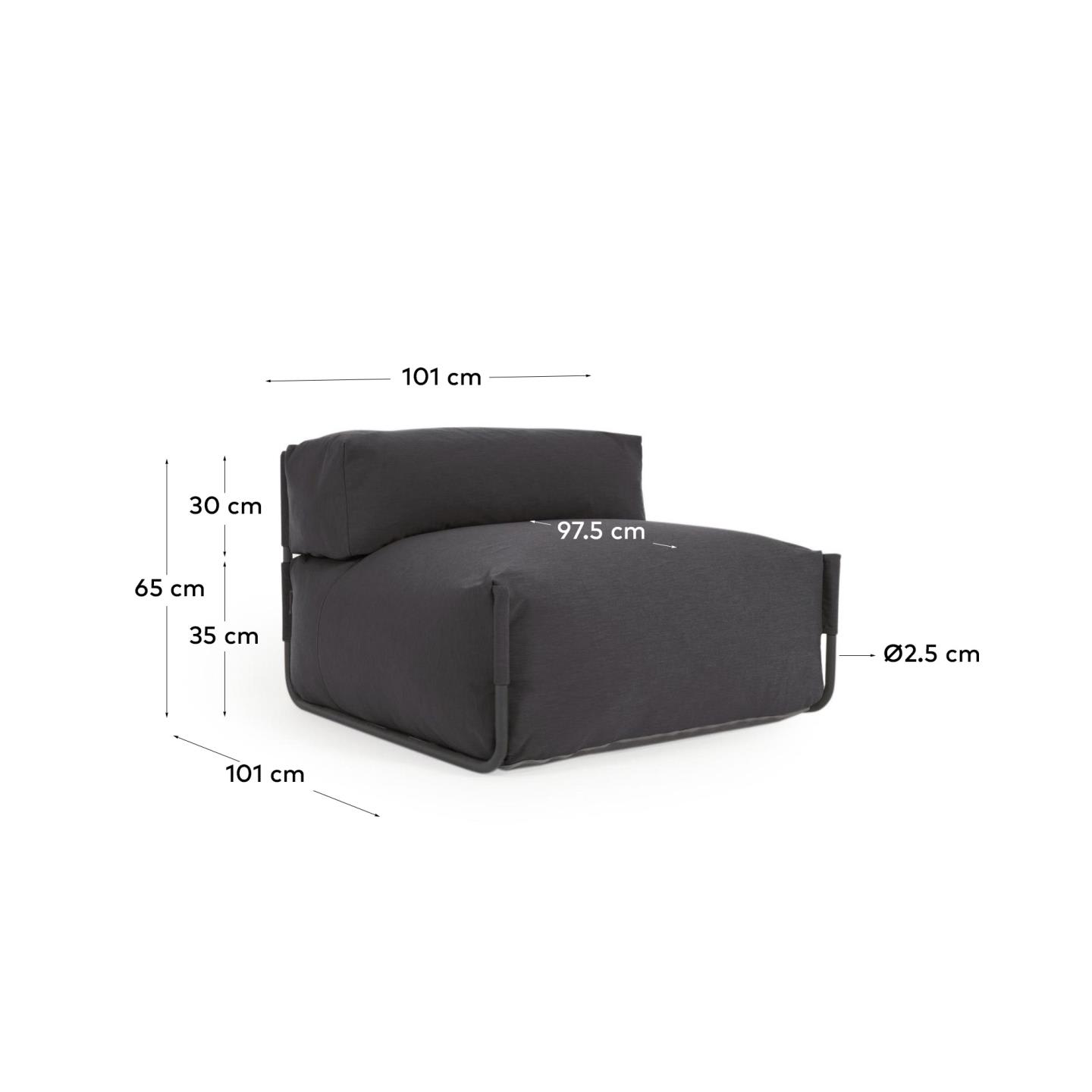 Elegantes, wetterfestes Outdoor-Pouf in Dunkelgrau mit ergonomischer Rückenlehne. Ideal für stilvolle Entspannung im Freien auf Terrasse oder Balkon.