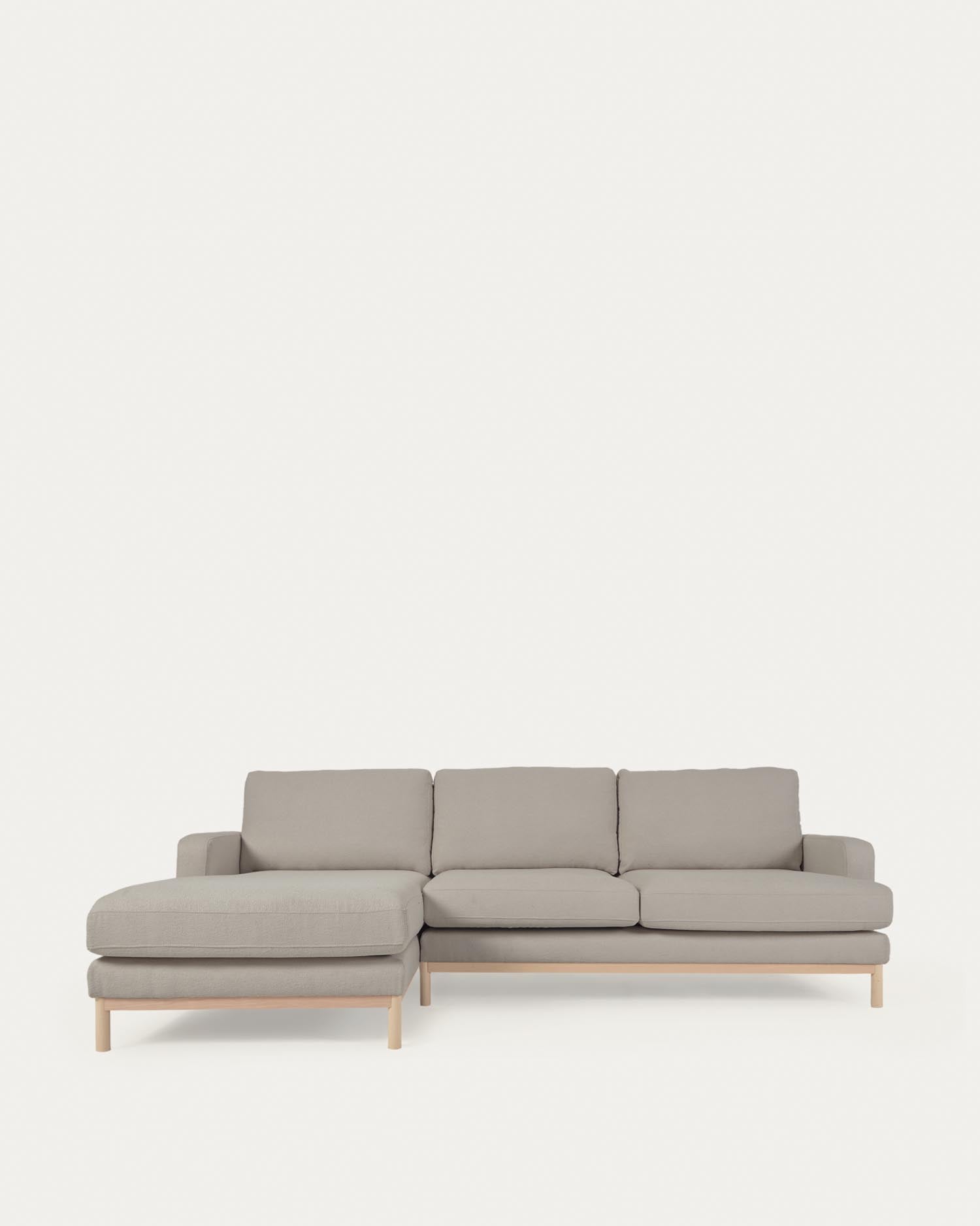 Entdecke das stilvolle Sofa Mihaela von Kave Home: 3-Sitzer mit Chaiselongue links, Mikro-Bouclé in Grau, nachhaltig und komfortabel.